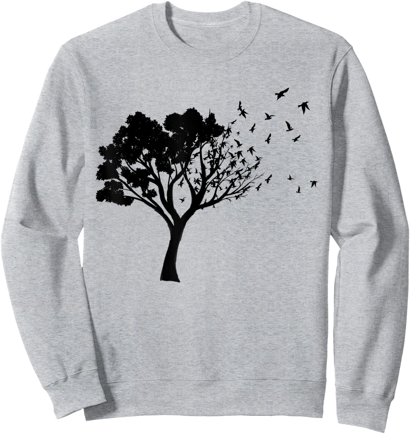 Black Tree And Birds Flying Away Free In Nature Silhouette Sweatshirt - Sweatshirt | Ash