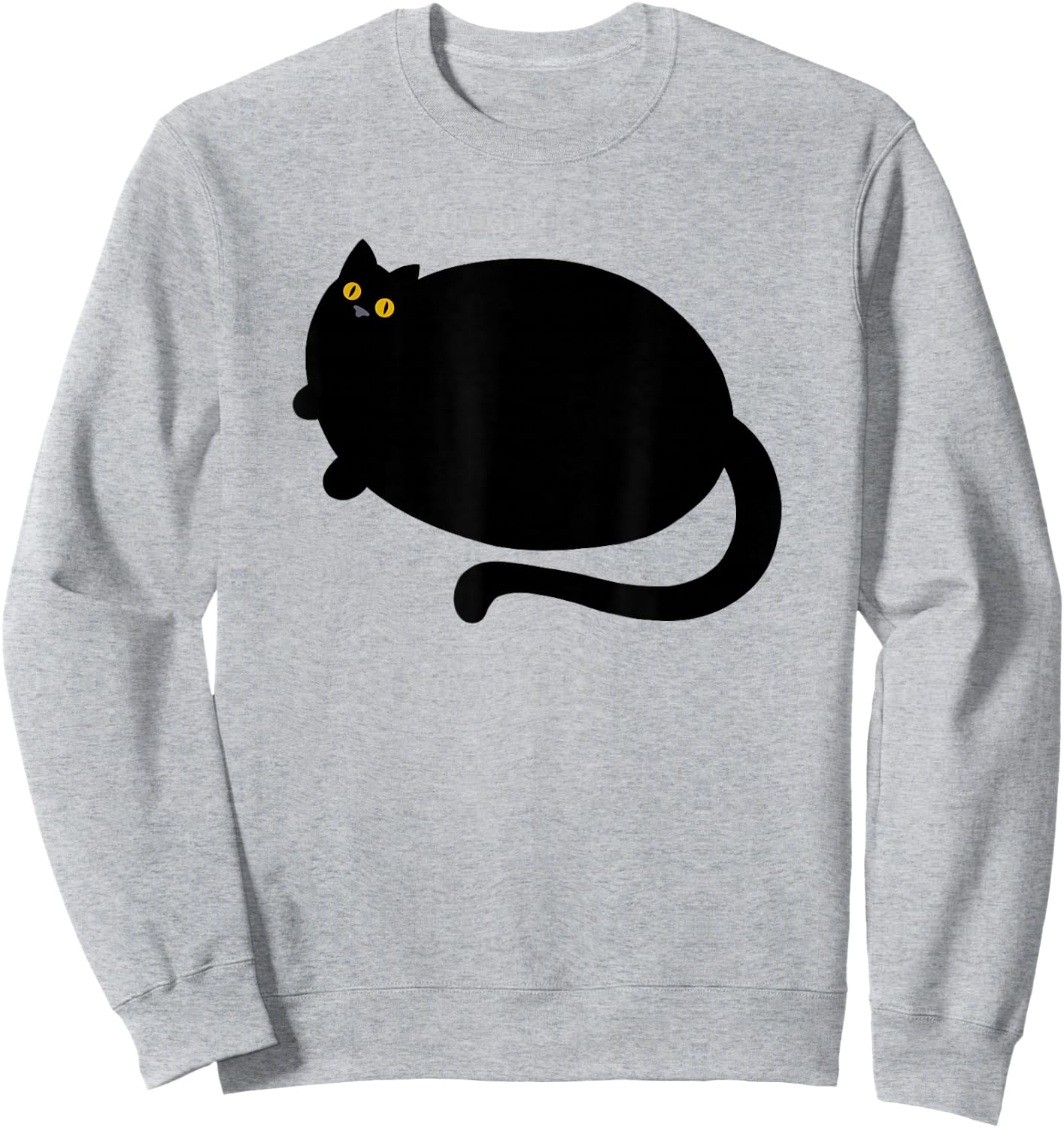 Fat Black Cat Funny BlackCat Fatty Curvy With Yellow Eyes Sweatshirt - Sweatshirt | Ash