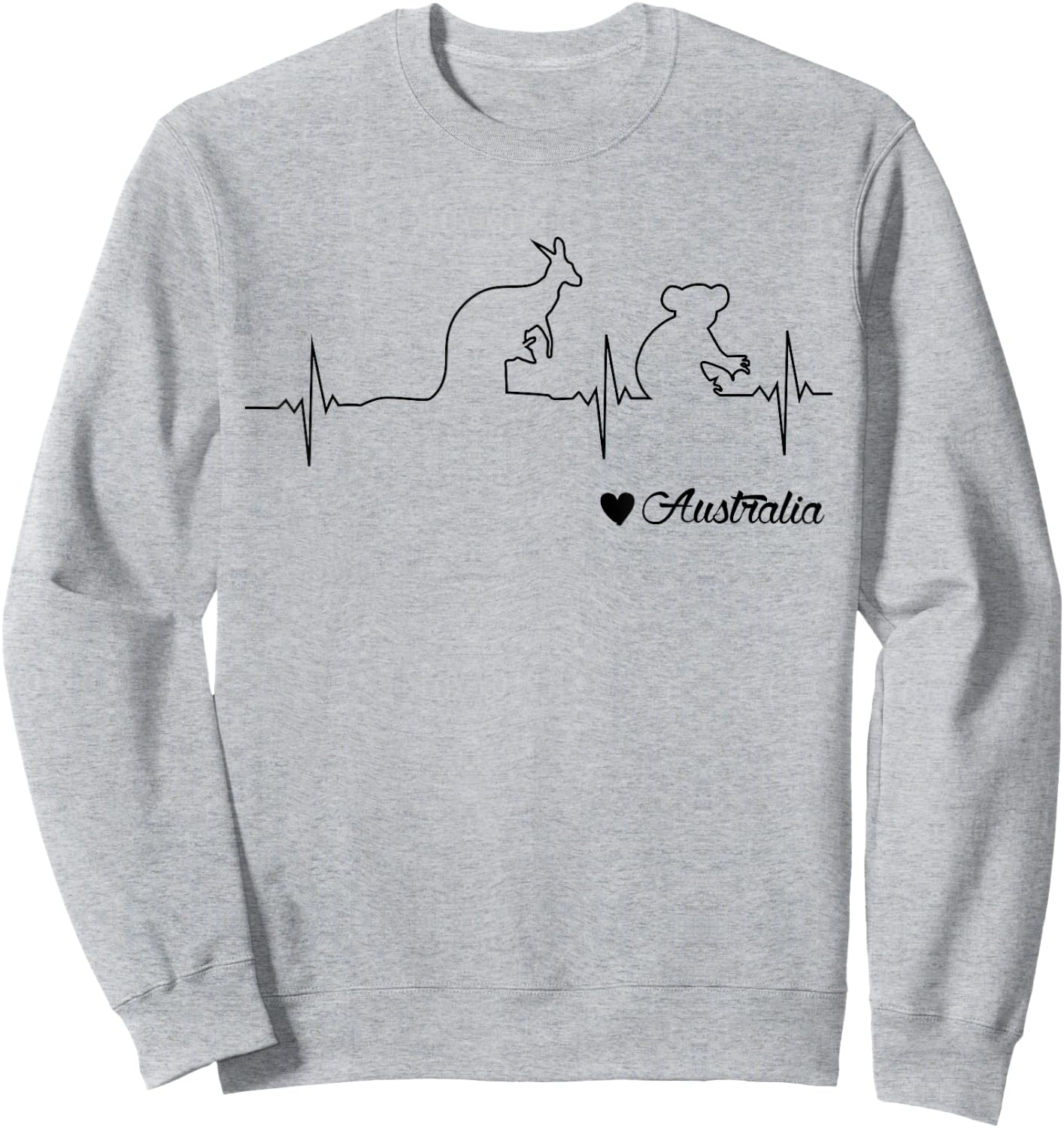 Australia Kangaroo and Koala Draw Heartbeat Illustration Sweatshirt - Sweatshirt | Ash