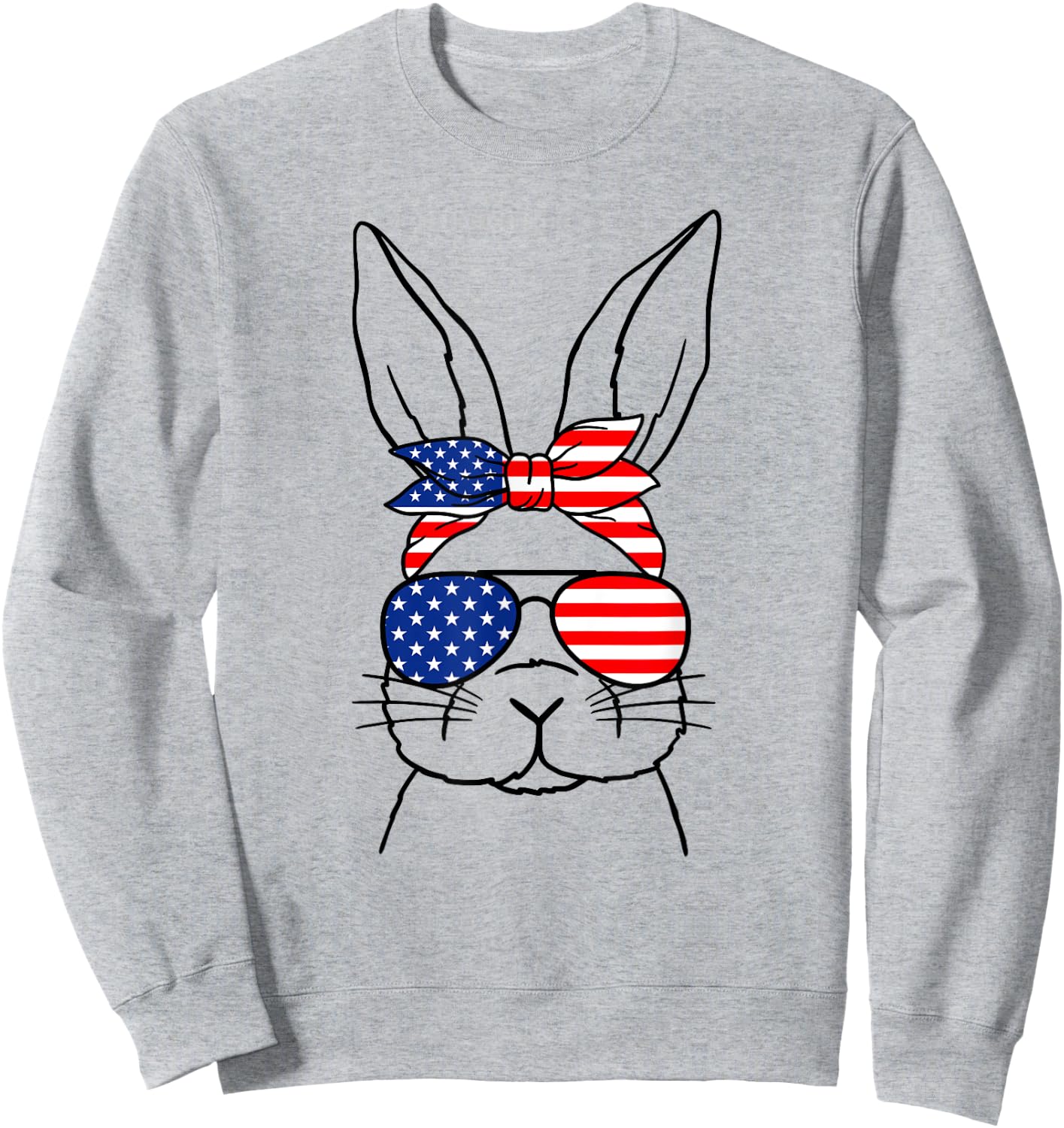 Cute Bunny Face American Flag Glasses Easter Day Sweatshirt - Sweatshirt | Ash