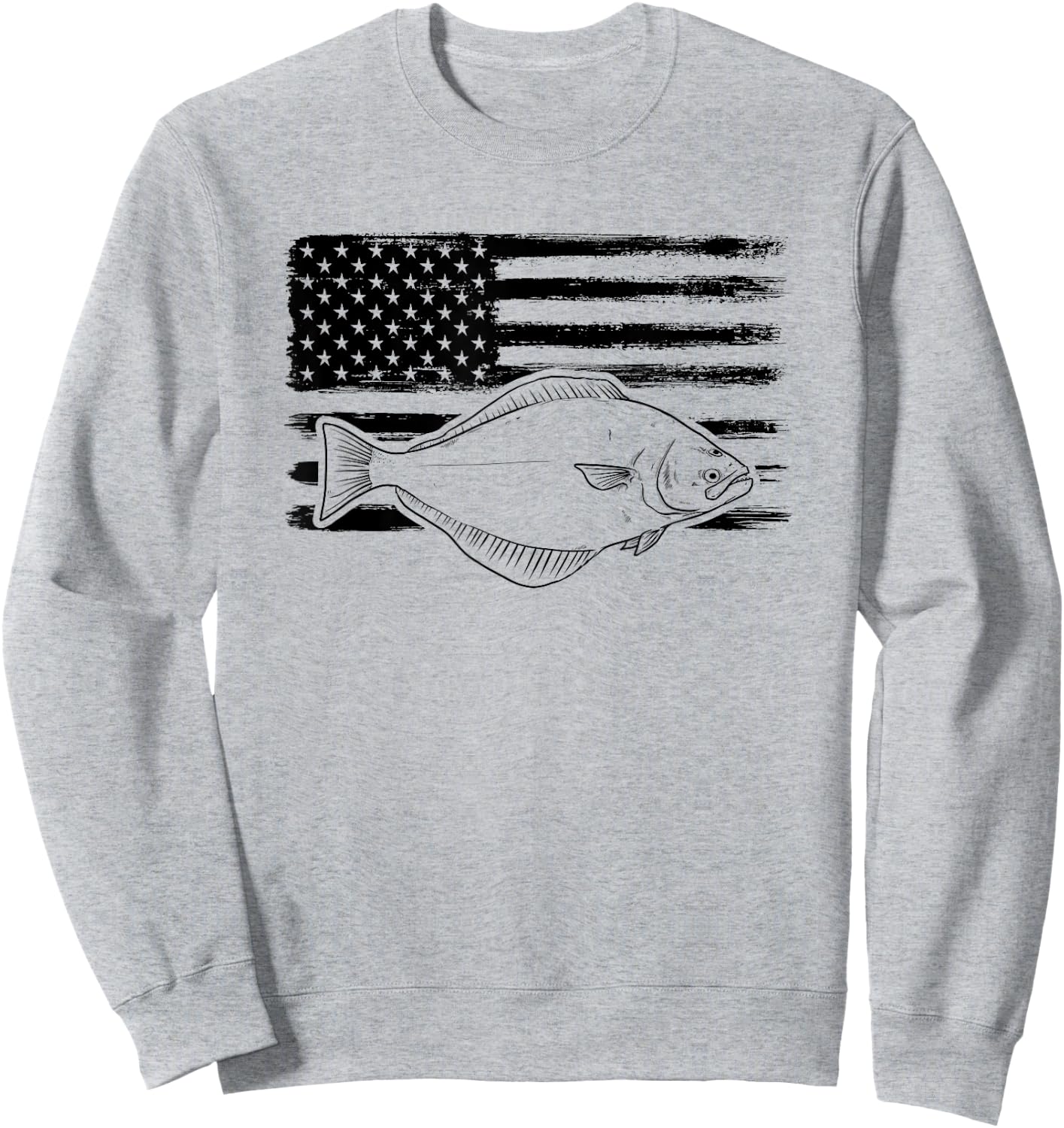 Grunge Halibut USA Distressed Plaice Sanddab Flounder Sweatshirt - Sweatshirt | Ash