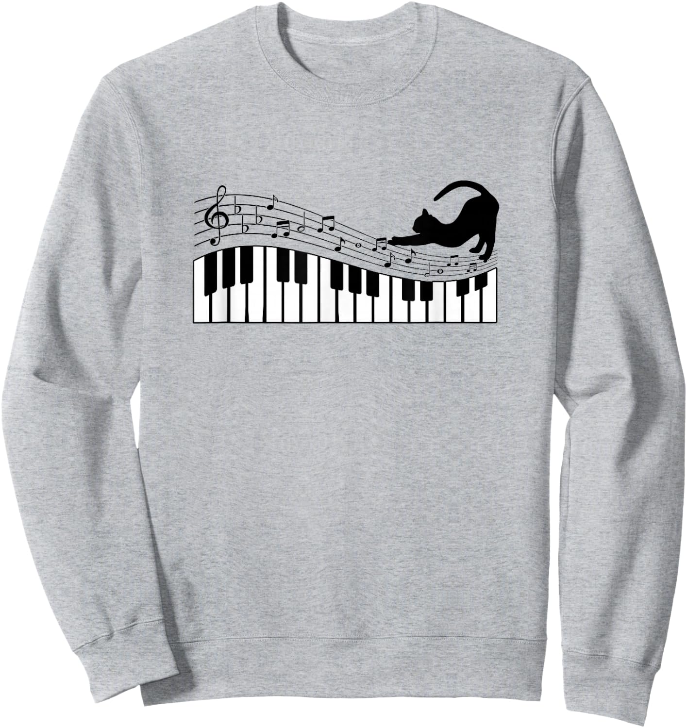 Cute Cat Kitty Playing Piano Music Clef Pianist Musician Art Sweatshirt - Sweatshirt | Ash