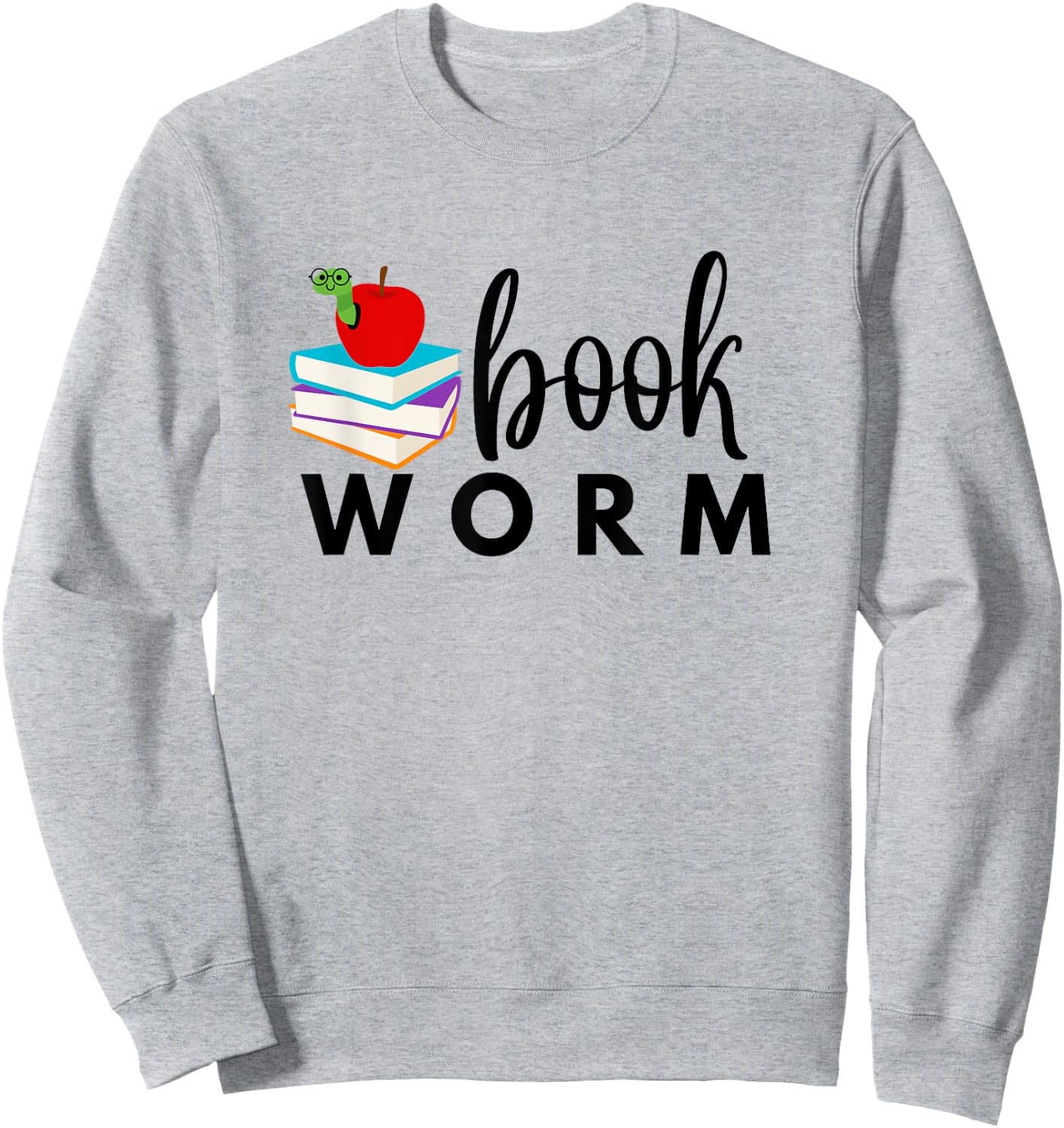 BOOKWORM with Books and Apple Colorful Graphic Sweatshirt - Sweatshirt | Ash