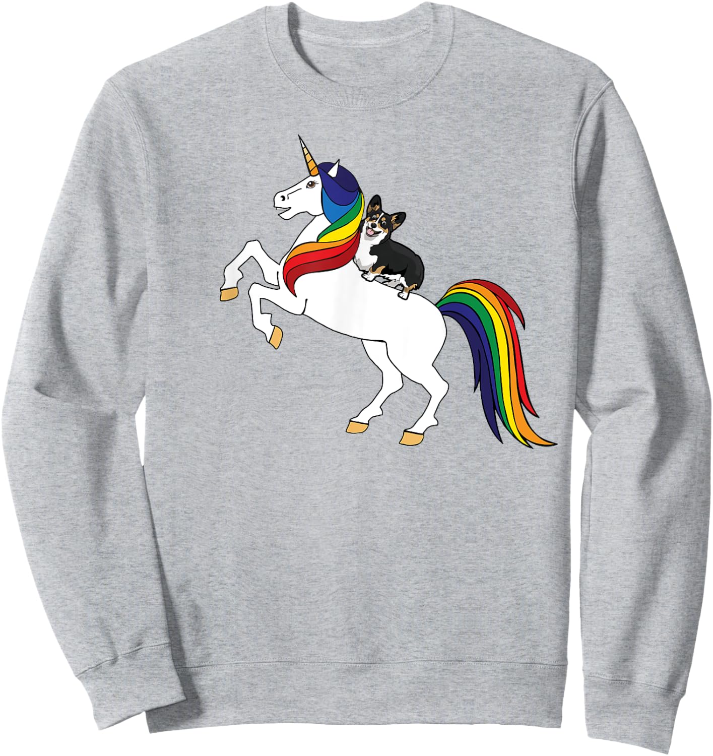 Funny Kids Unicorn Pembroke Black Tri Corgi Lover Sweatshirt - Sweatshirt | Ash