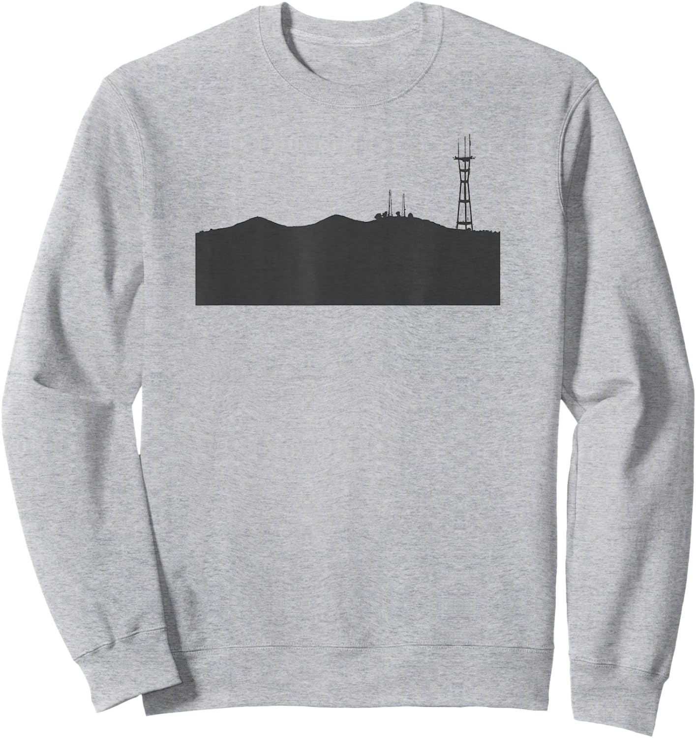 Twin Peaks and Sutro Tower Silhouette (Black Design) Sweatshirt - Sweatshirt | Ash
