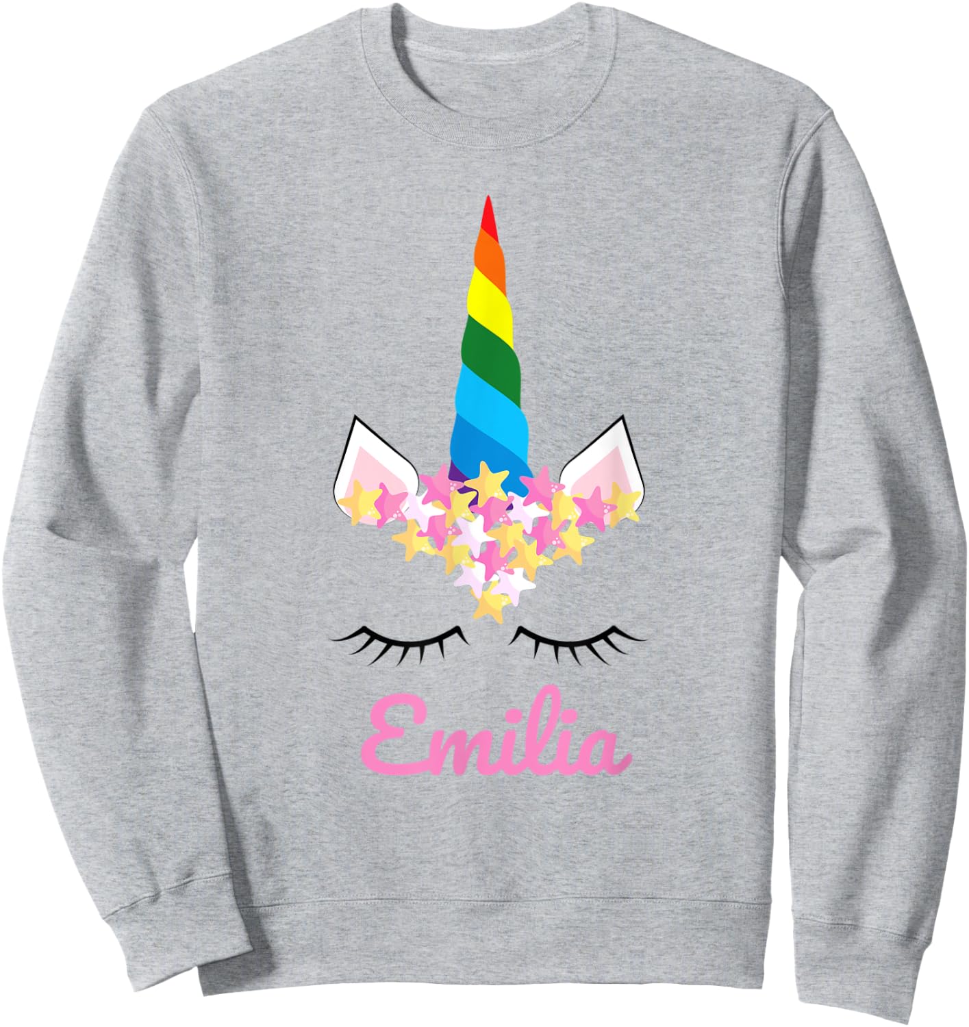 Cute Girls Unicorn Personalized Name Emilia Rainbow Unicorn Sweatshirt - Sweatshirt | Ash