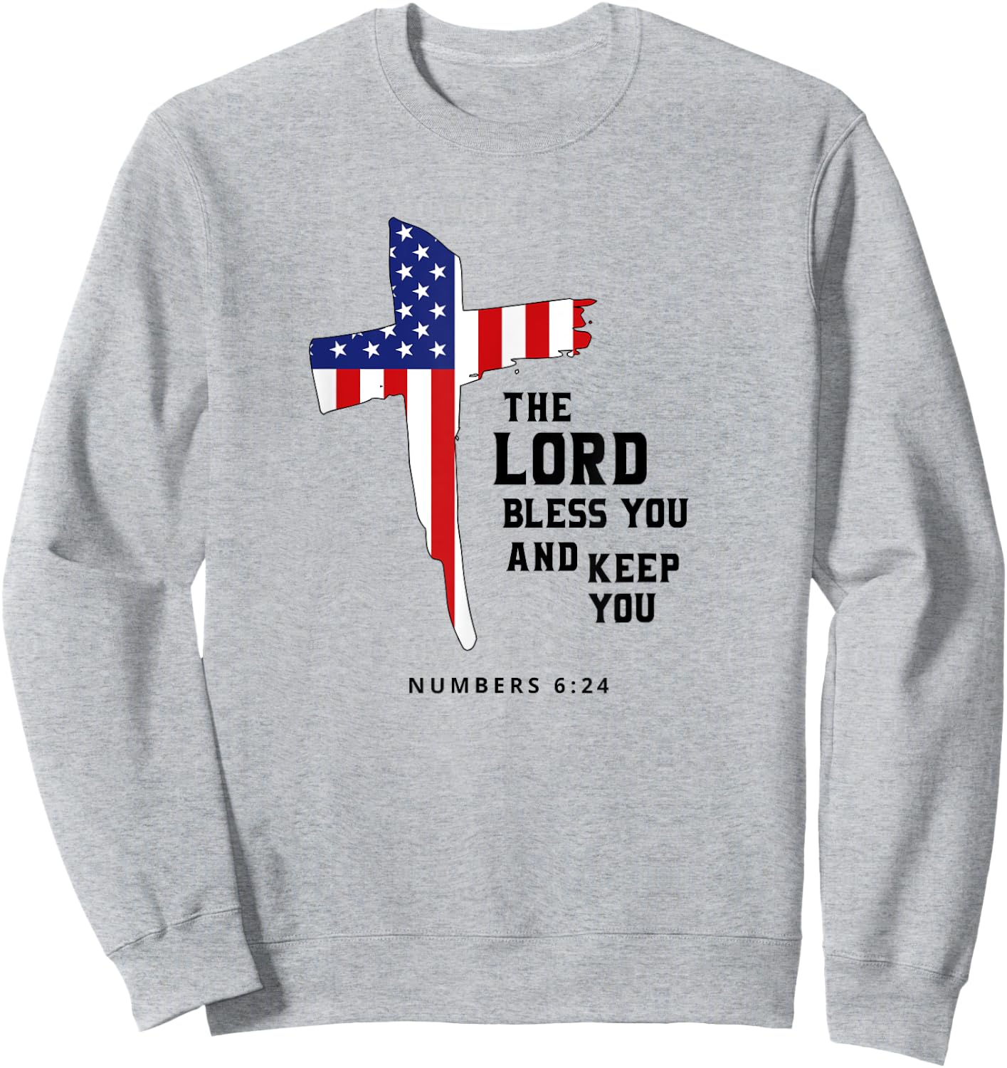 American Flag, The Lord Bless You and Keep You Christian Kids Men Sweatshirt - Sweatshirt | Ash