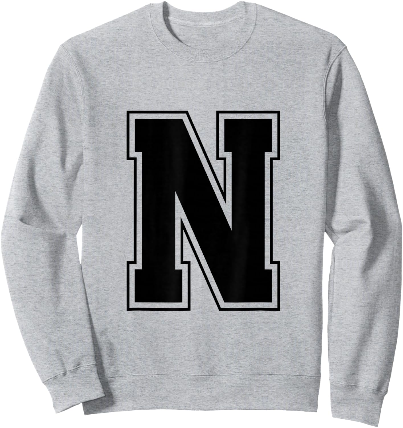 Letter N Big Bold Capital Varsity Alphabet Monogram Sweatshirt - Sweatshirt | Ash