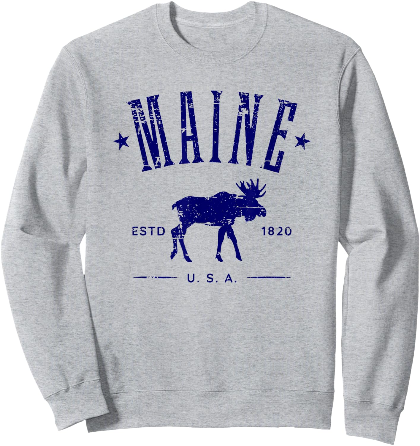 Maine USA with Moose Distressed Design Souvenir Sweatshirt - Sweatshirt | Ash