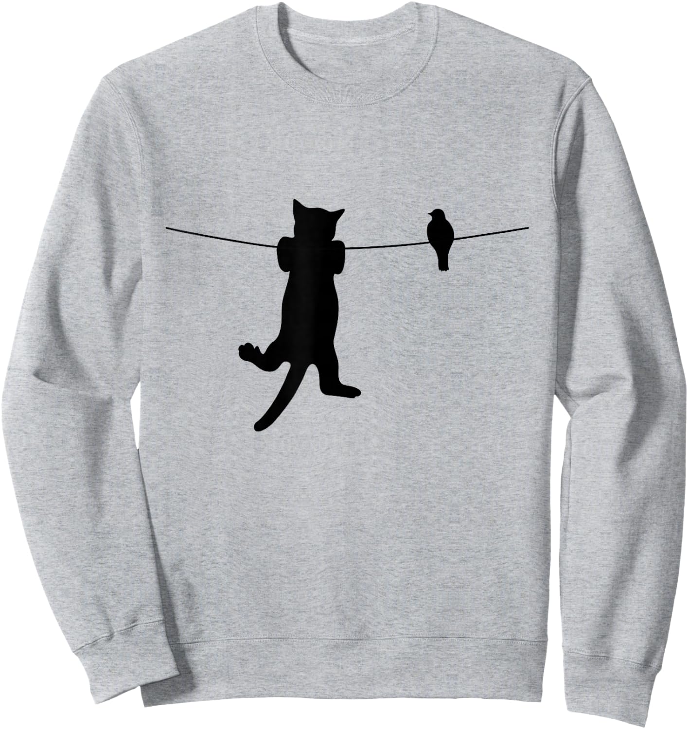 Bird Cat on a Wire Worst Enemies Besties Friends Silhouette Sweatshirt - Sweatshirt | Ash