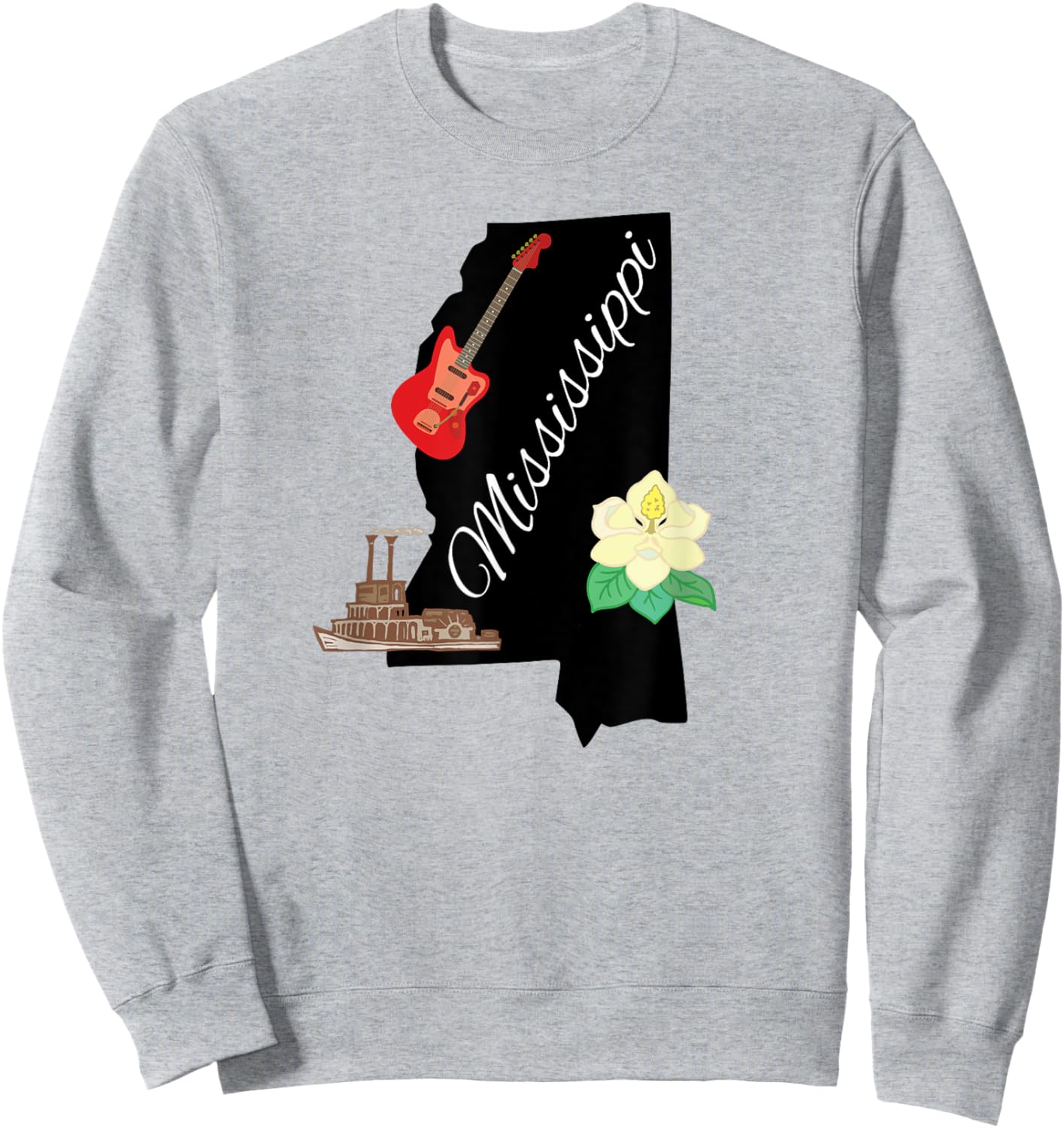 Mississippi Magnolia Guitar Riverboat State Souvenir Gift Sweatshirt - Sweatshirt | Ash