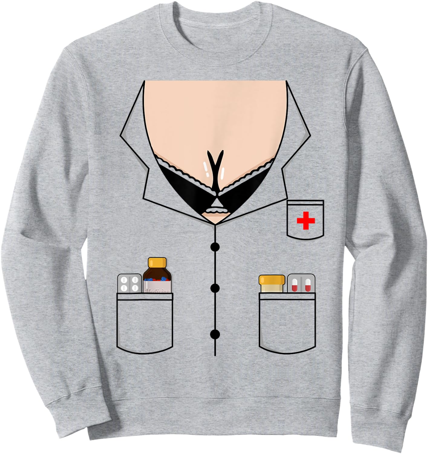 Sexy Nurse Boob Shirt Easy Halloween Costume Sweatshirt - Sweatshirt | Ash