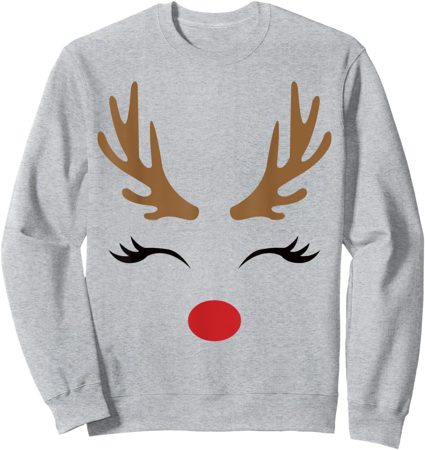 Cute Lady Reindeer Face with Eyelashes & Antlers - Novelty Sweatshirt - Sweatshirt | Ash