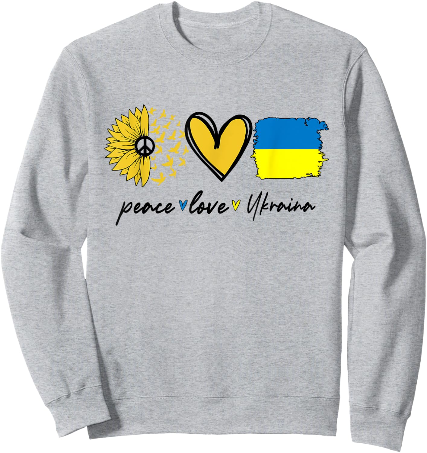 Peace Love Ukraine Sunflower Flag Stand With Ukrainian Sweatshirt - Sweatshirt | Ash