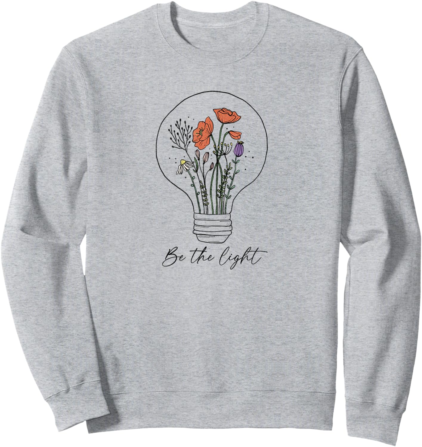 Be The Light Floral Lightbulb Doodle Sweatshirt - Sweatshirt | Ash
