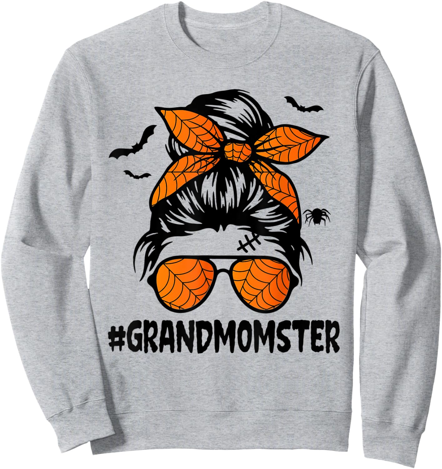 Grandmomster Shirt Women Halloween Nana Grandma Messy Bun Sweatshirt - Sweatshirt | Ash