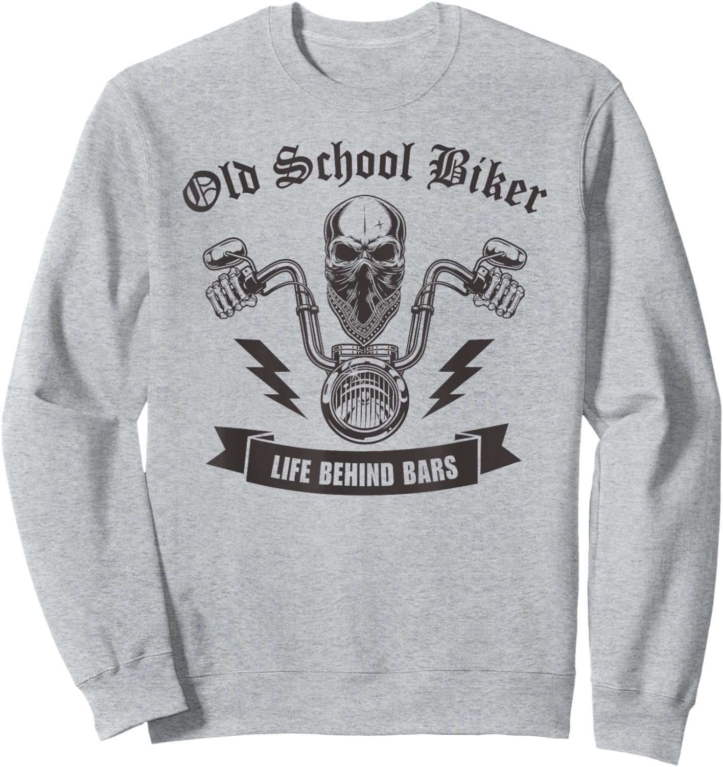 Oldschool Biker Life Behind Bars I Motorcycle Bike Skull Sweatshirt - Sweatshirt | Ash
