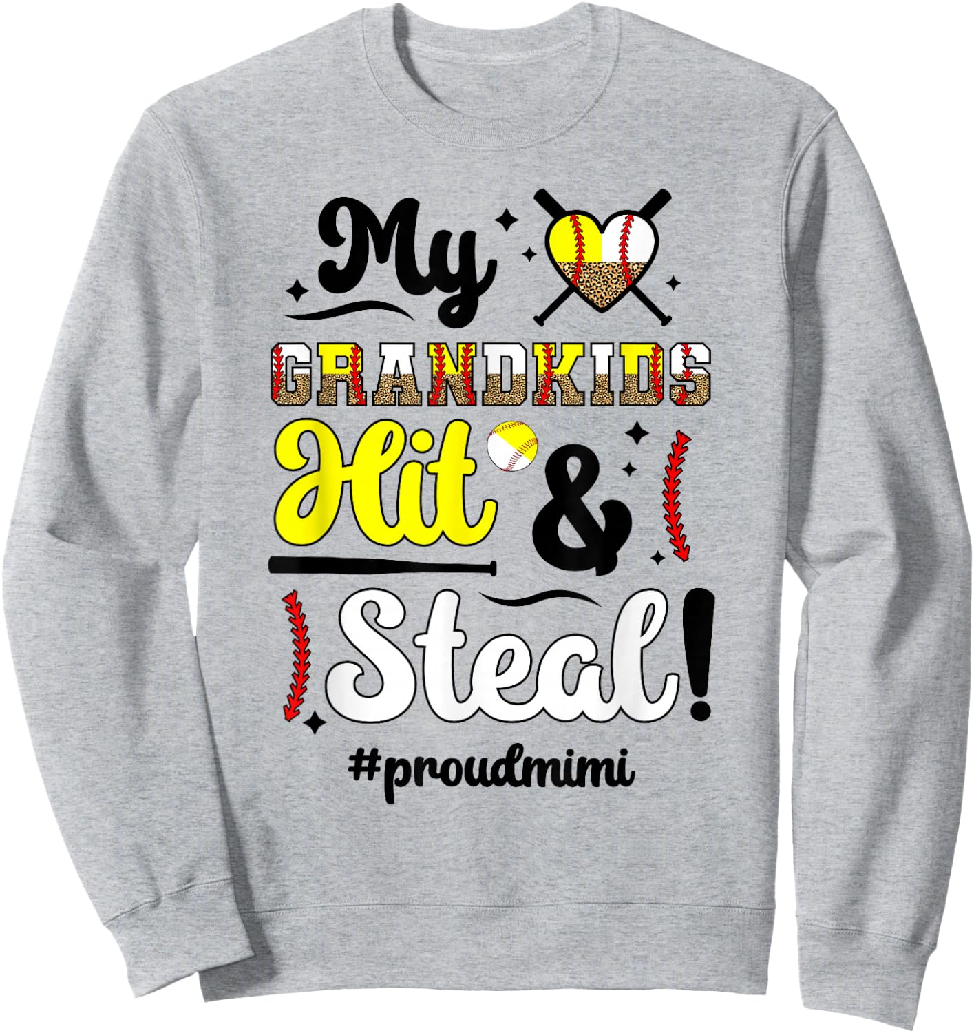 Grandkids Hit & Steal Baseball Softball Mimi Grandma Sweatshirt - Sweatshirt | Ash