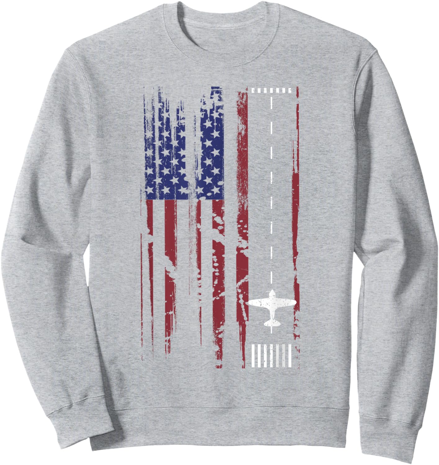 Plane Landing Strip In US Flag Shirt | Cute 4th of July Gift Kids Men Sweatshirt - Sweatshirt | Ash