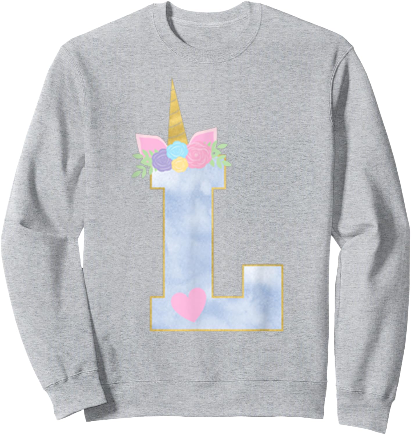 Initial L Unicorn Alphabet Letter for Girls Sweatshirt - Sweatshirt | Ash