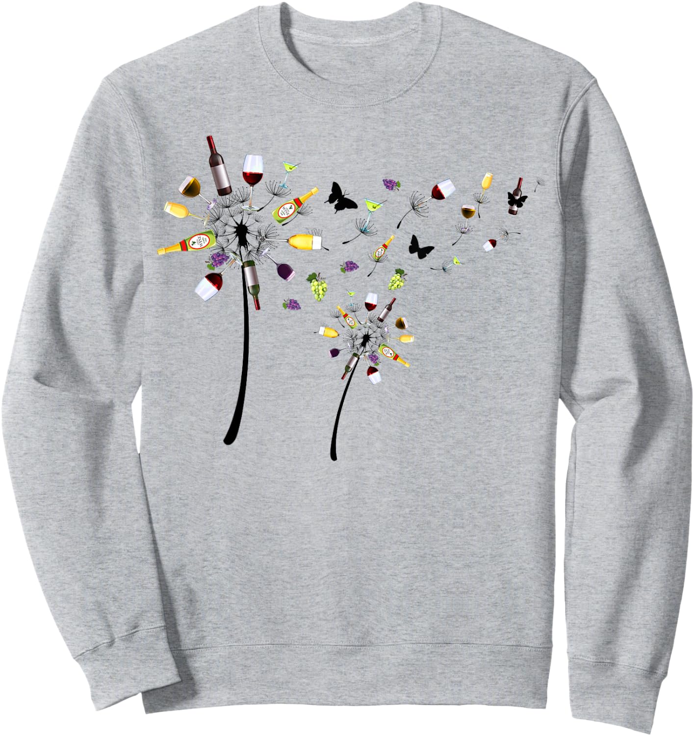 Funny Dandelion Flowers Wine Glasses Bottles Drinkers Team Sweatshirt - Sweatshirt | Ash