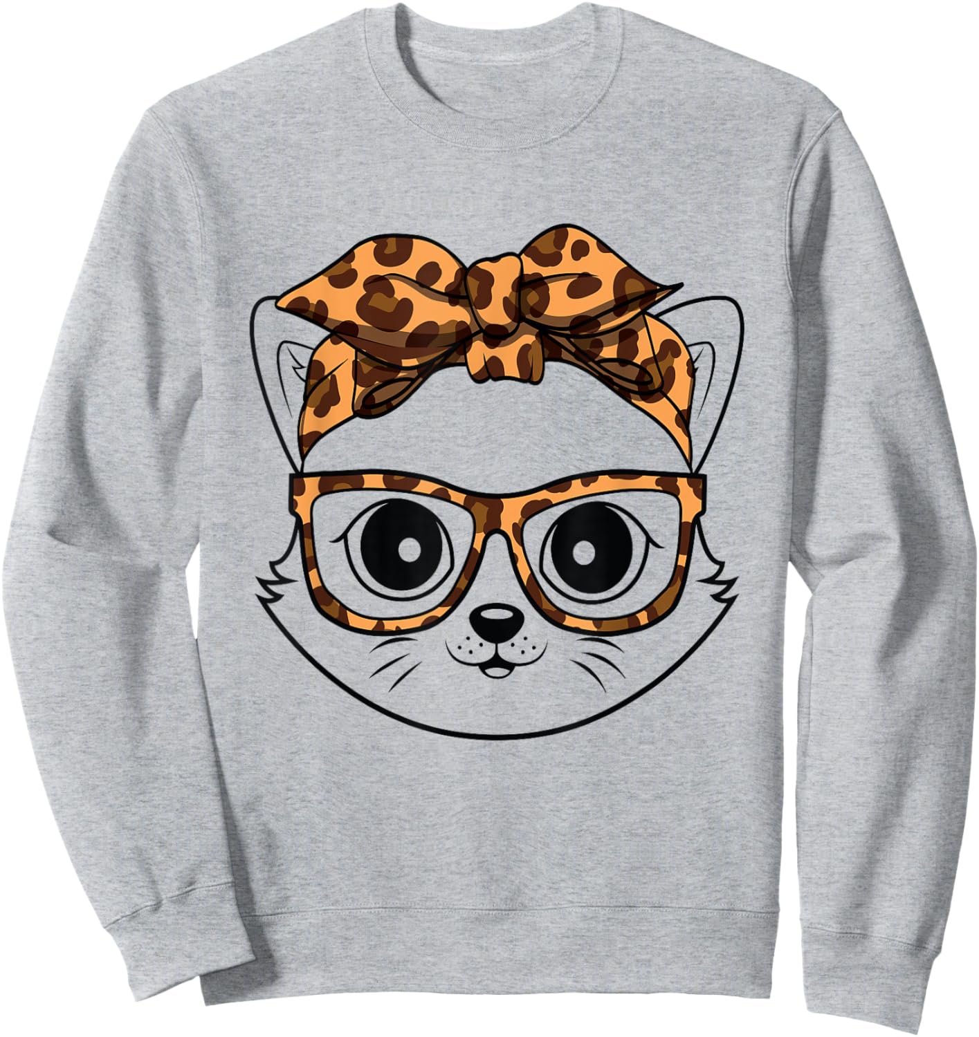 Cute Cat Face Wearing Leopard Print Glasses Sweatshirt - Sweatshirt | Ash