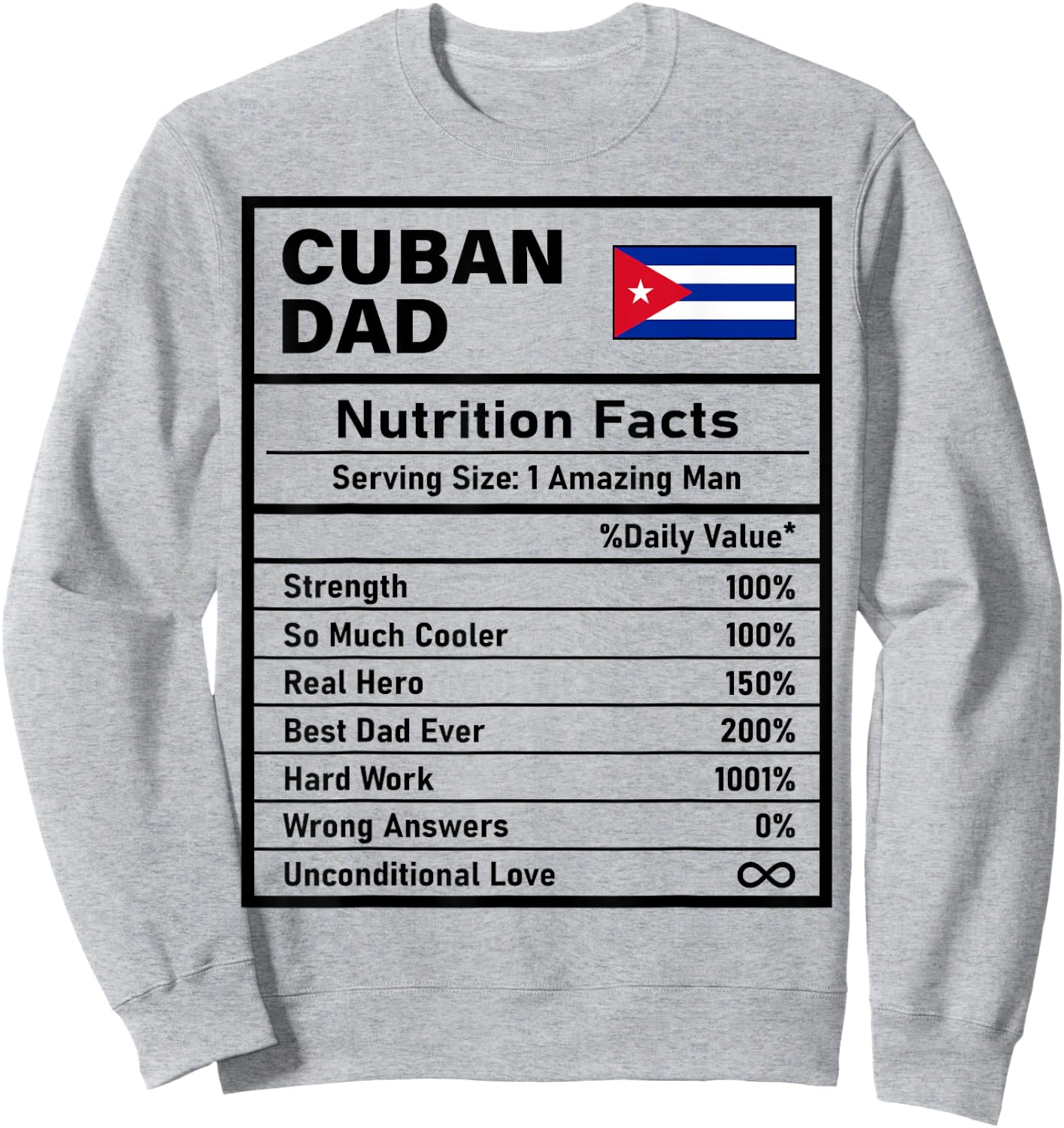 Cuban Dad Nutrition Facts Father's Day National Heritage Sweatshirt - Sweatshirt | Ash