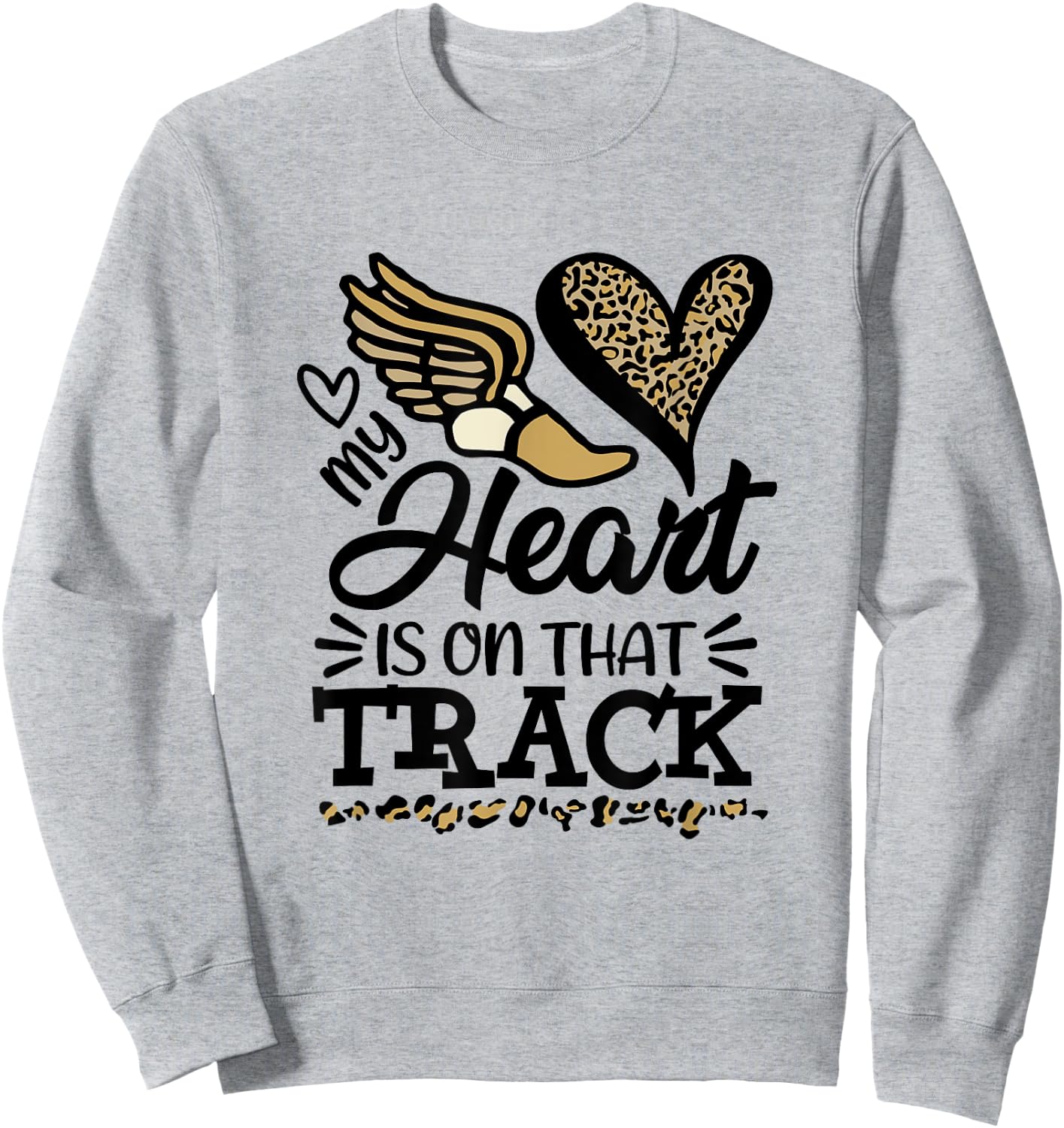 My Heart Is On That Track Cross Country Mom Running Leopard Sweatshirt - Sweatshirt | Ash