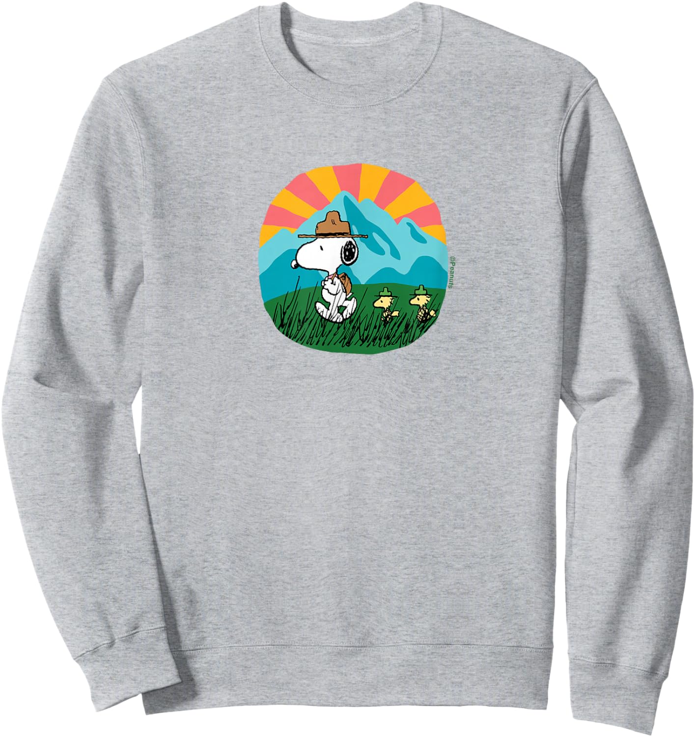 Peanuts - Snoopy and Woodstock Hiking Mountain Sweatshirt - Sweatshirt | Ash