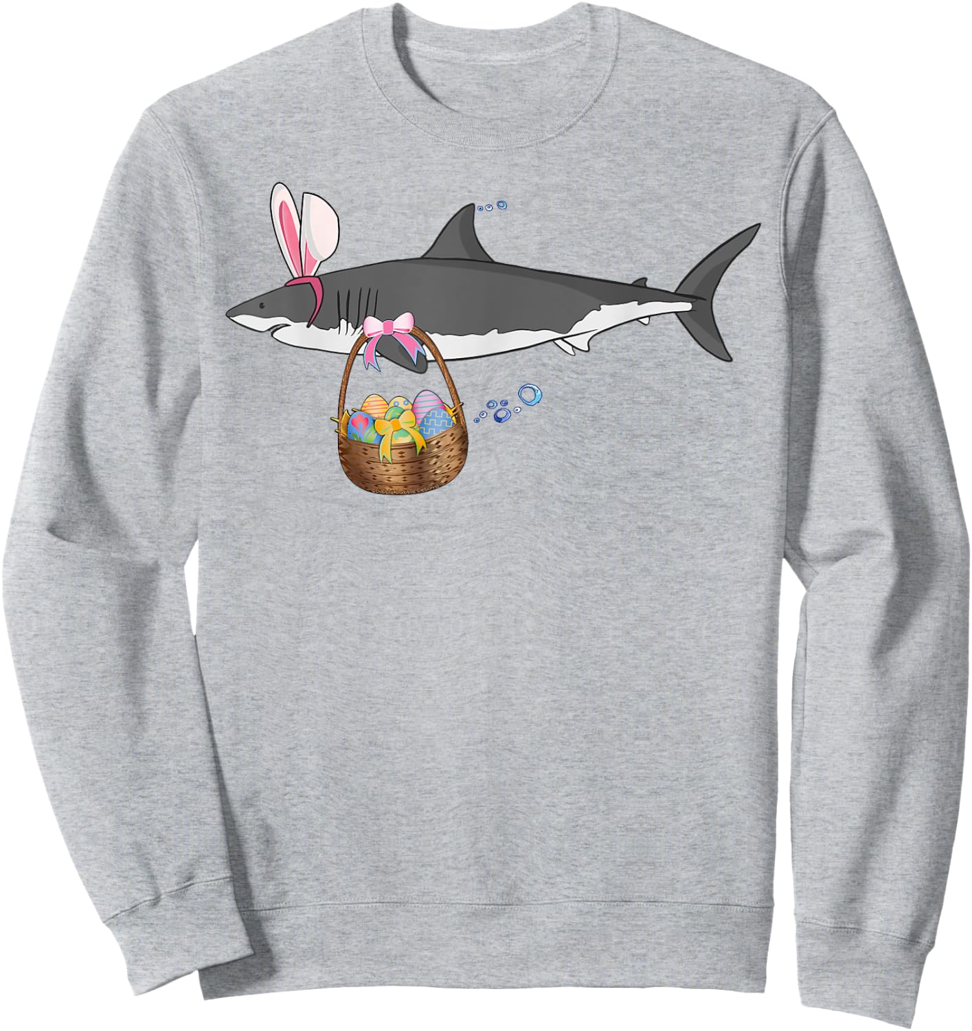 Funny Shark with Easter Basket and Bunny Ears Easter Sweatshirt - Sweatshirt | Ash