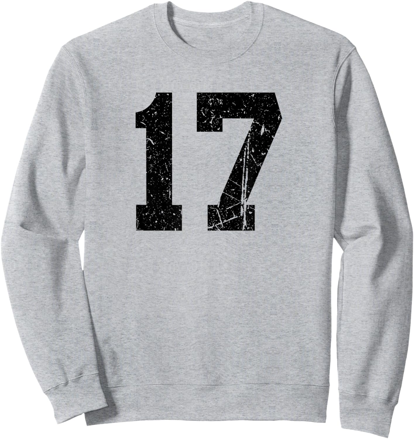 Distressed Black Sports Team Number 17 Sweatshirt - Sweatshirt | Ash