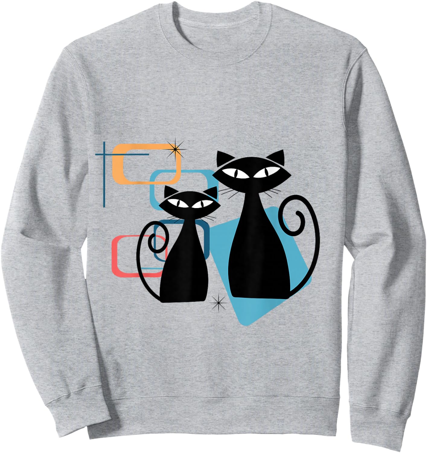 Retro Atomic Age Mid-Century Twin Cat Vintage Modern Design Sweatshirt - Sweatshirt | Ash