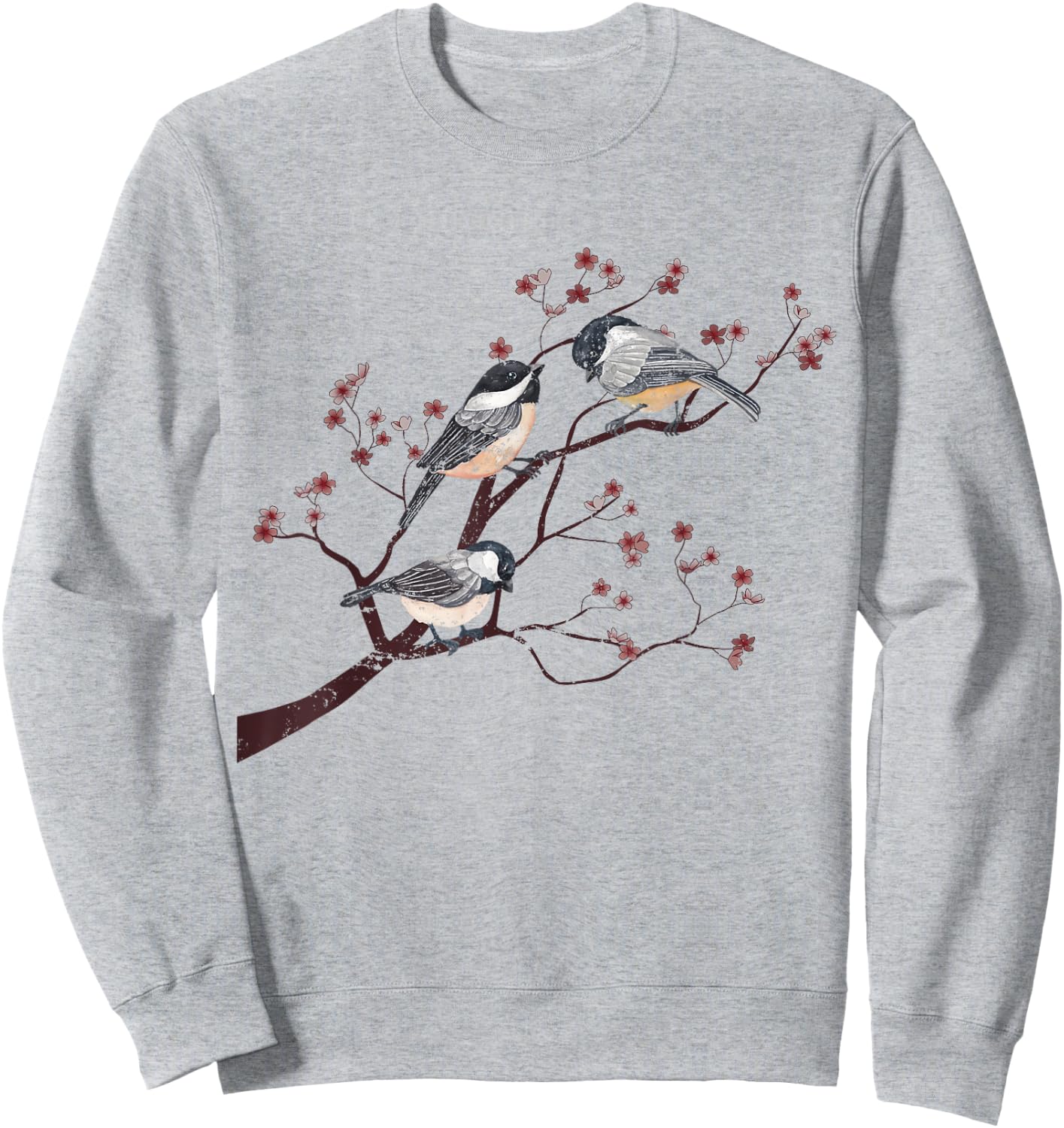 Bird Watcher Chickadee Vintage Nature Blossom Birds Sweatshirt - Sweatshirt | Ash