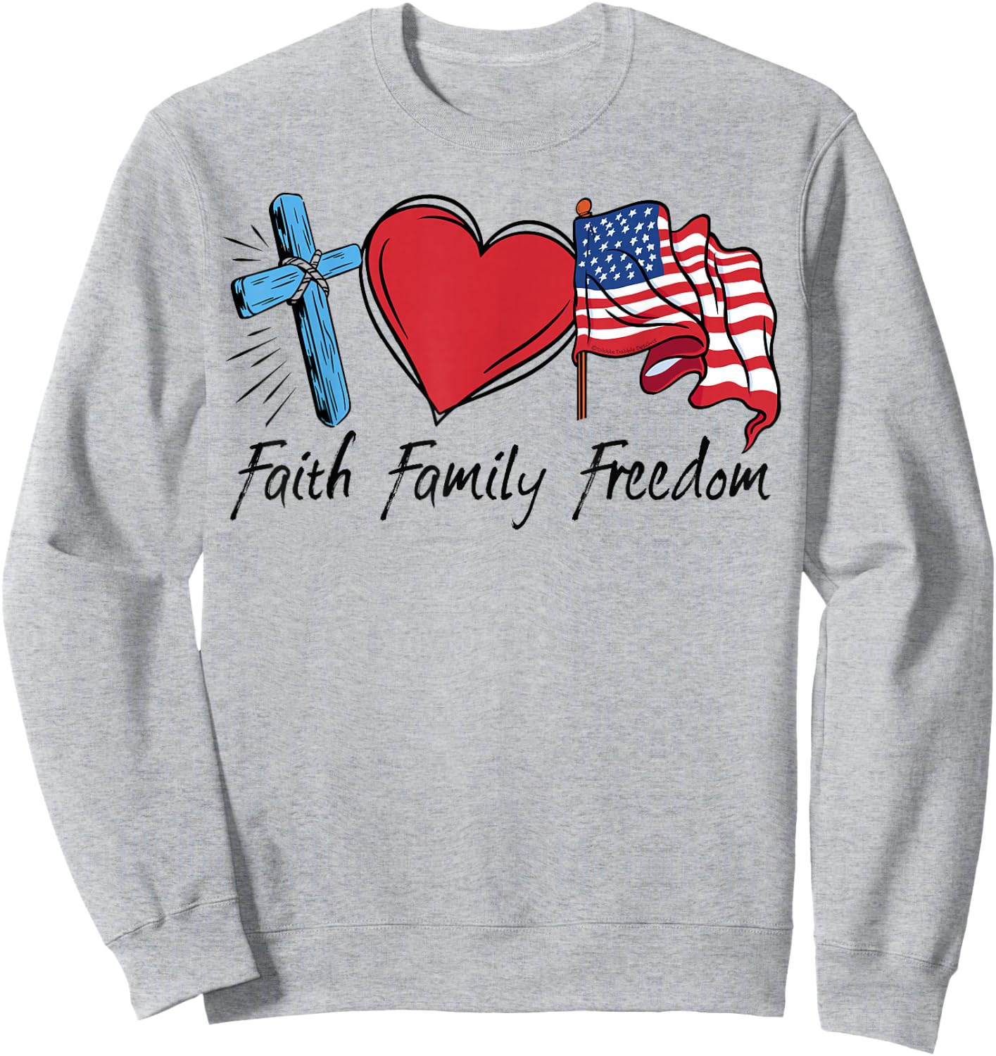 Patriotic Retro Faith Family Freedom USA Flag 4th of July Sweatshirt - Sweatshirt | Ash
