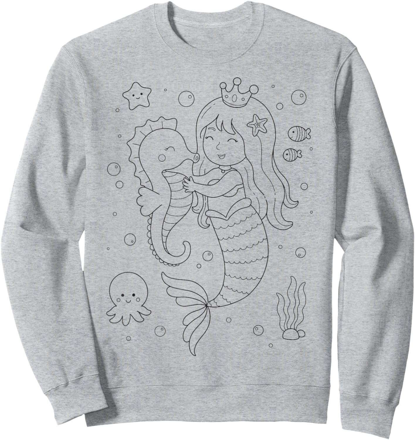 Cute Mermaid Seahorse to paint & color in for children Sweatshirt - Sweatshirt | Ash