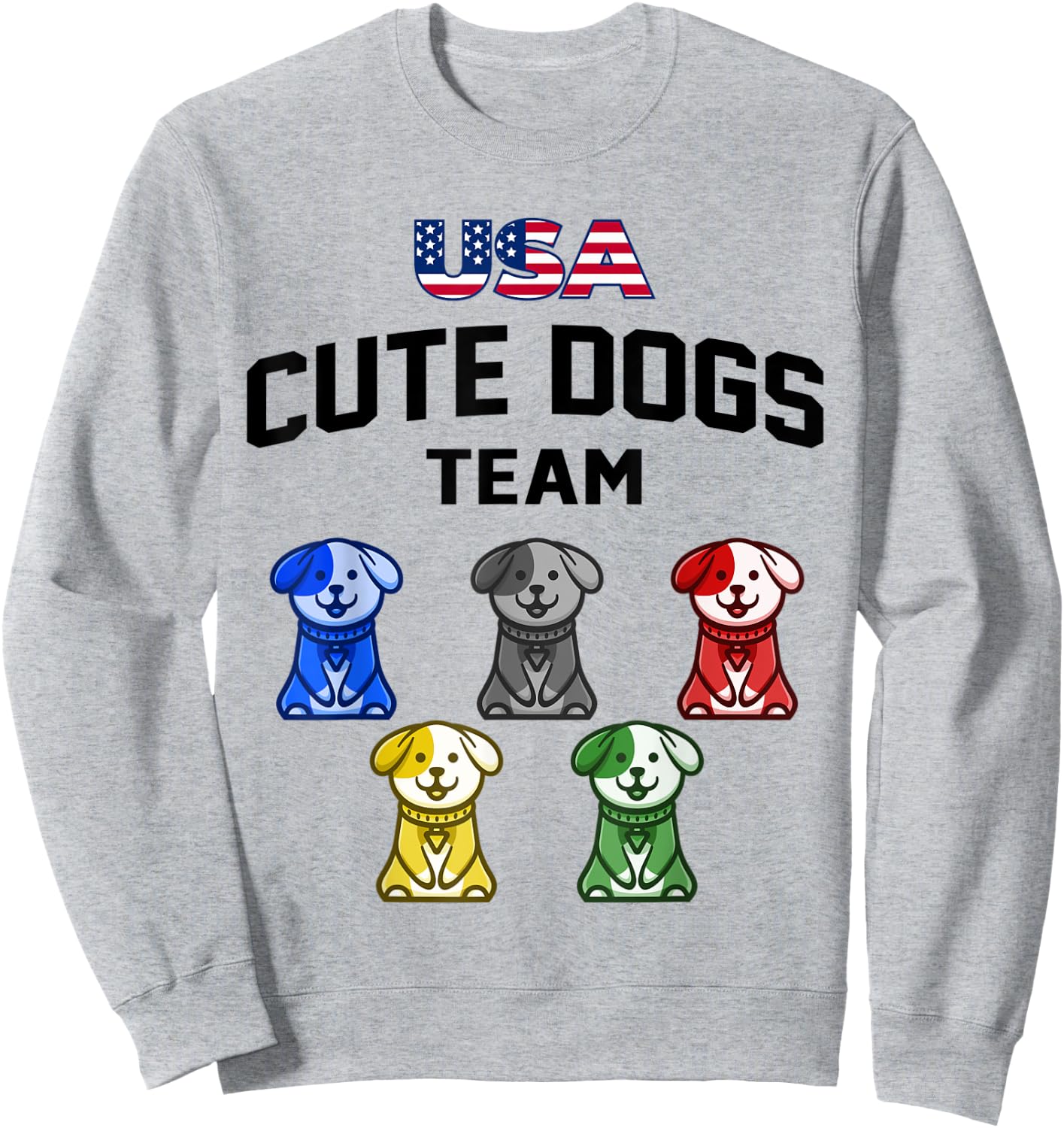 Funny Cute Dogs USA Puppy Team 5 Rings Colors Flag Sweatshirt - Sweatshirt | Ash