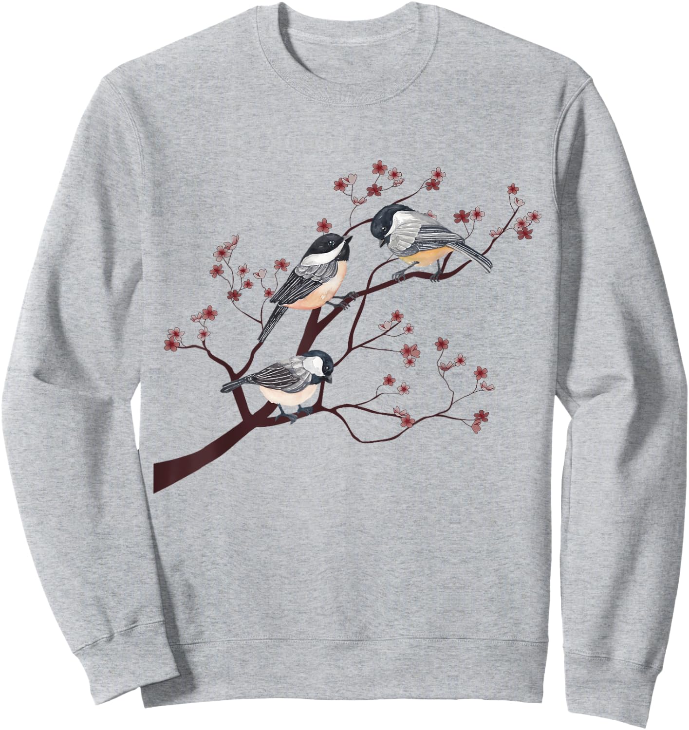Bird Watching Nature Animal Vintage Blossom Chickadee Sweatshirt - Sweatshirt | Ash