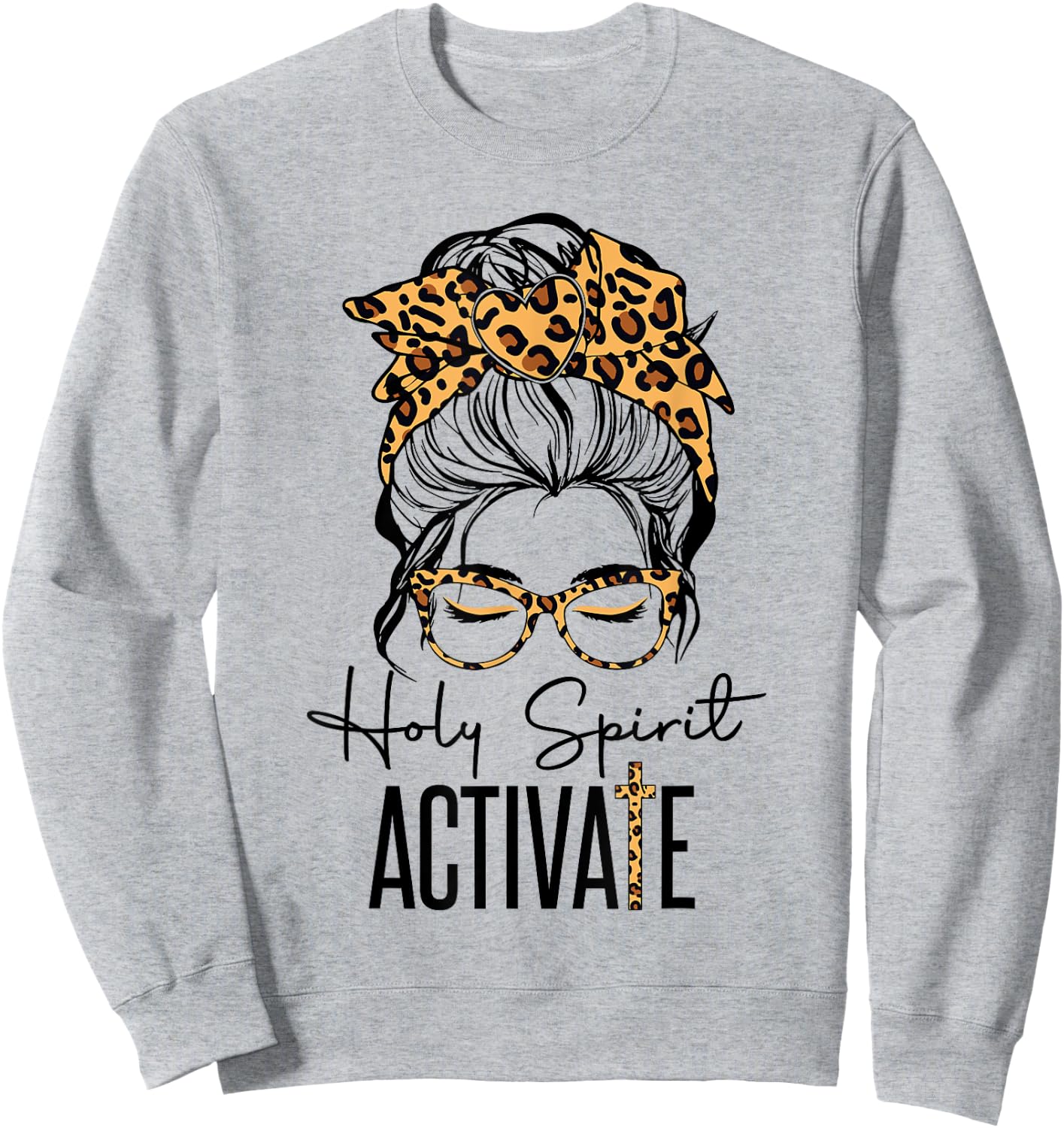Holy Spirit Activate Black Mom Life Leopard Messy Bun Women Sweatshirt - Sweatshirt | Ash