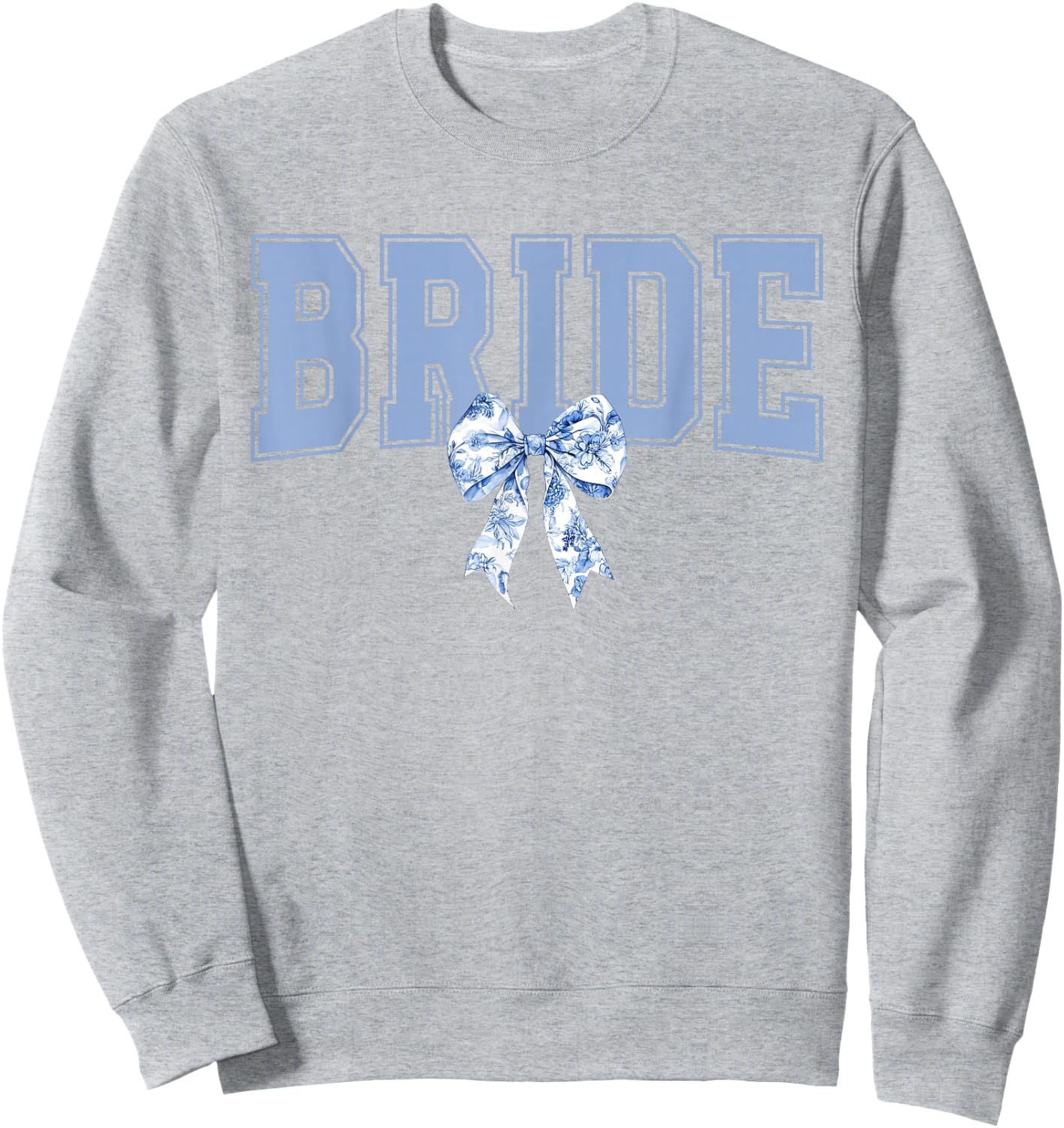 Bride Floral Blue Toile Coquette Bow Bridal Party Wedding Sweatshirt - Sweatshirt | Ash