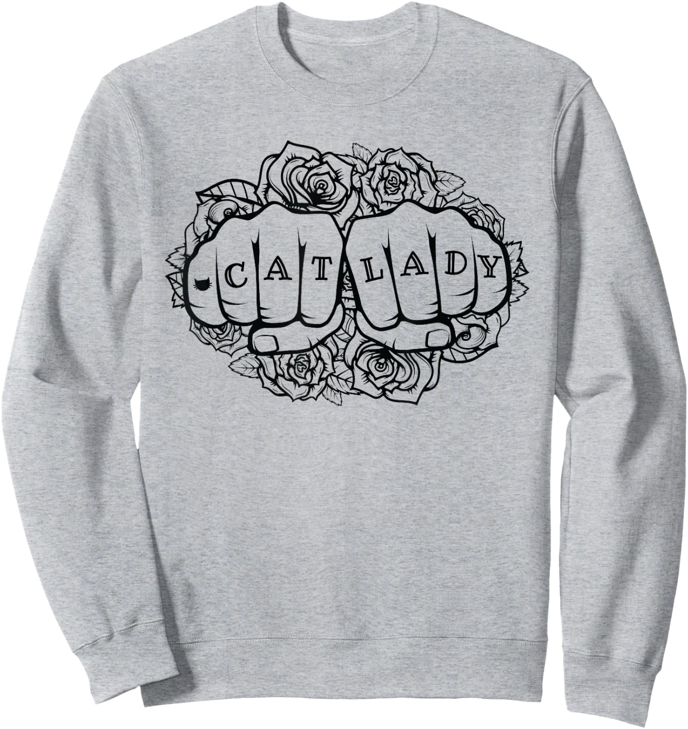 Cat Lady Shirt Cat Lover Knuckle Tattoo Cats and Tats Shirt Sweatshirt - Sweatshirt | Ash