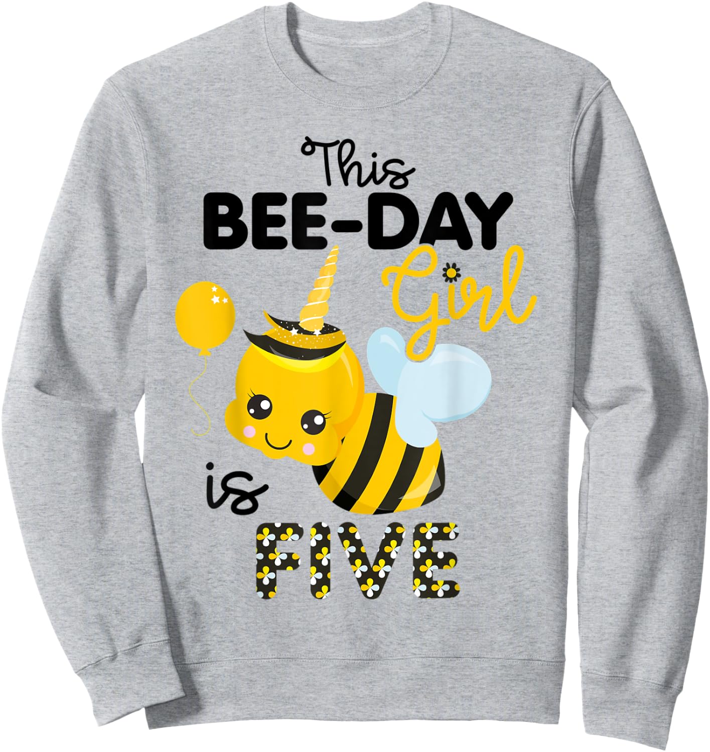 5th Birthday Girl Bee Themed 5 Year Old Bday Matching Party Sweatshirt - Sweatshirt | Ash