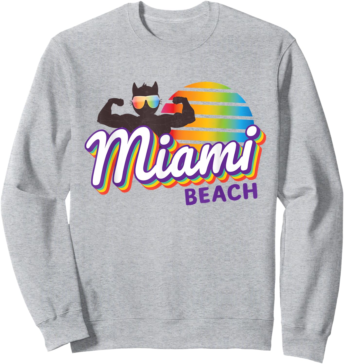 Miami Muscle Cool Retro Cat Weight Lifter MIA (Miami) Cat Sweatshirt - Sweatshirt | Ash