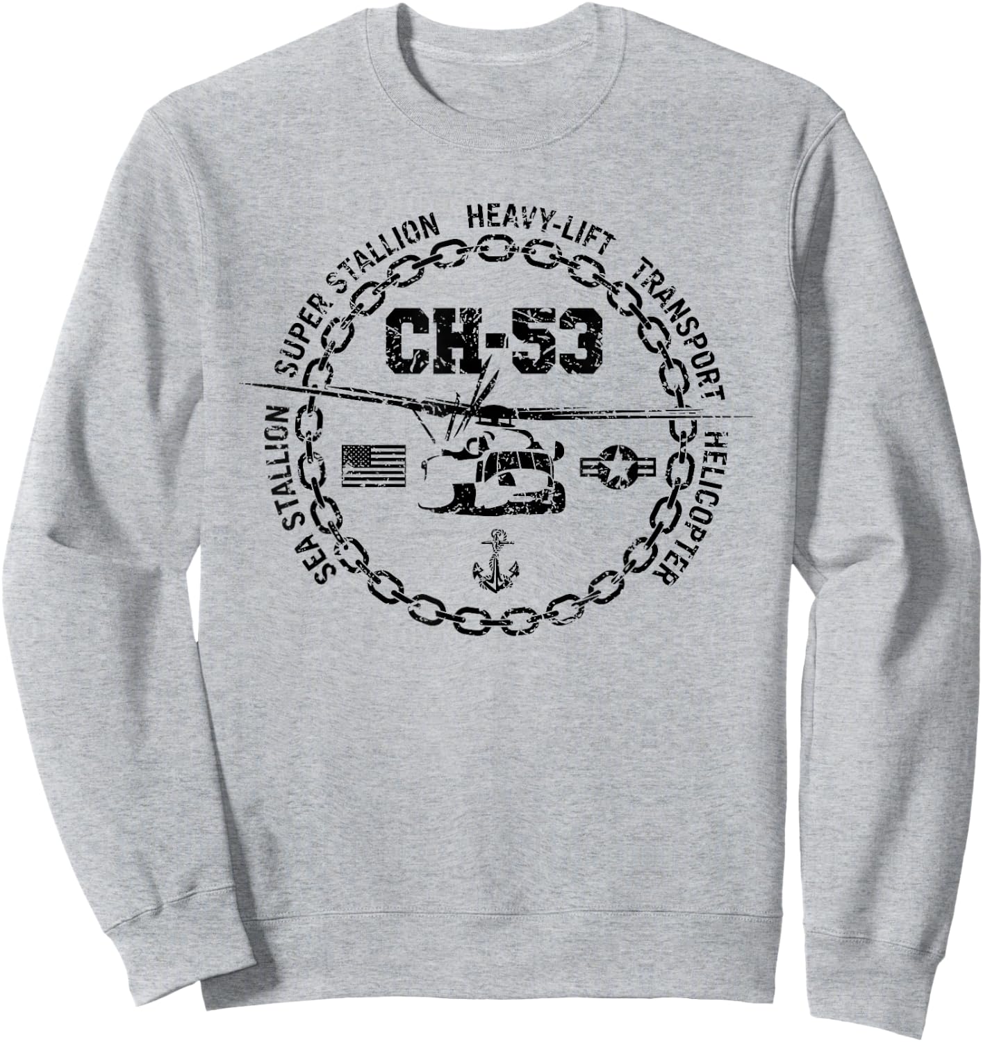CH-53 Military Helicopter Vintage Distressed Style Design Sweatshirt - Sweatshirt | Ash