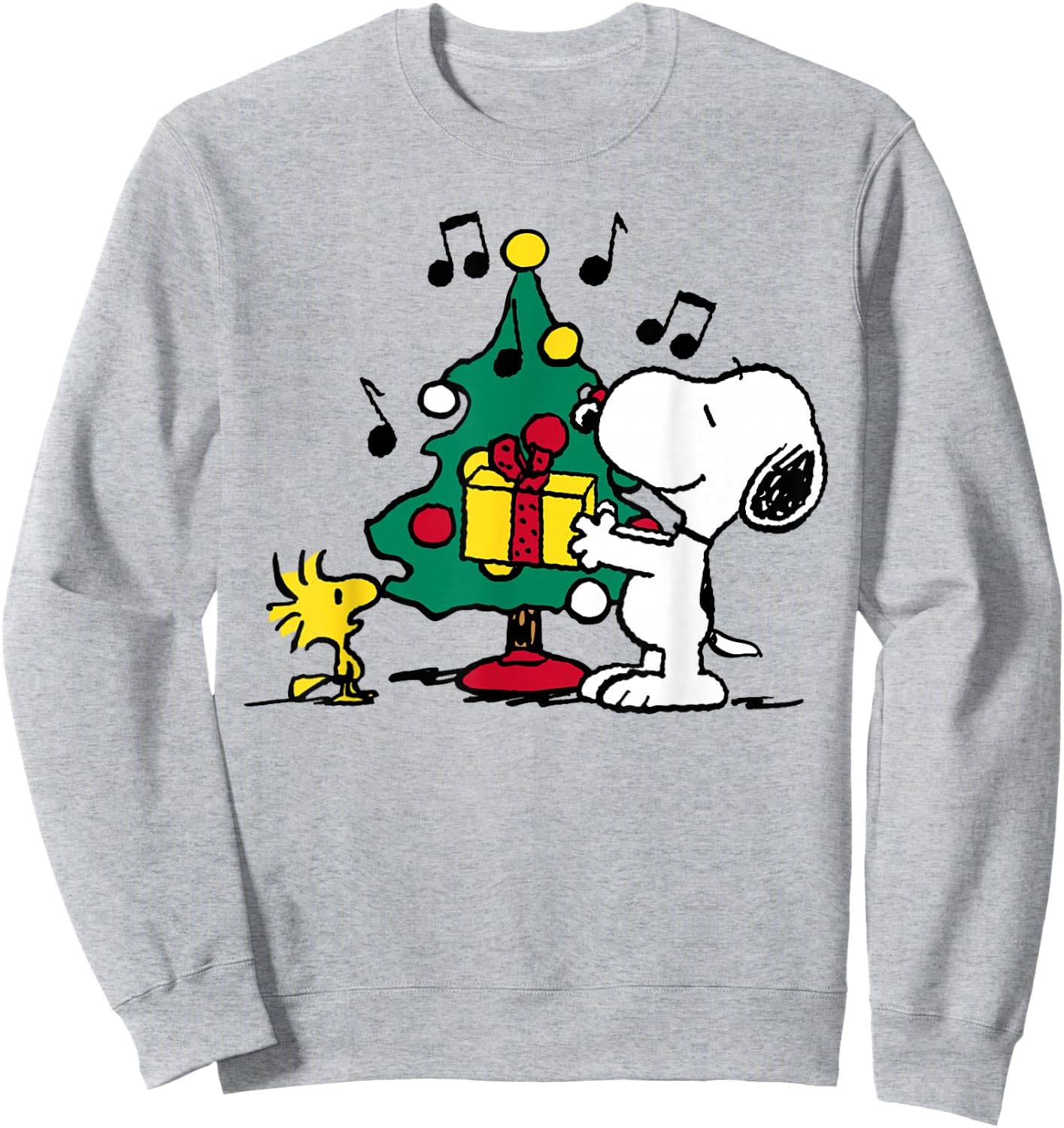 Peanuts Snoopy and Woodstock Holiday Christmas Tree Sweatshirt - Sweatshirt | Ash