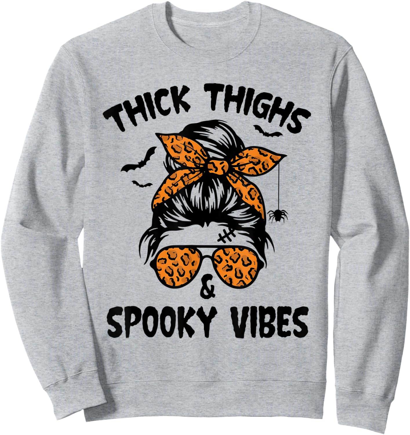 Messy Bun Thick Thighs And Spooky Vibes Halloween Women Sweatshirt - Sweatshirt | Ash