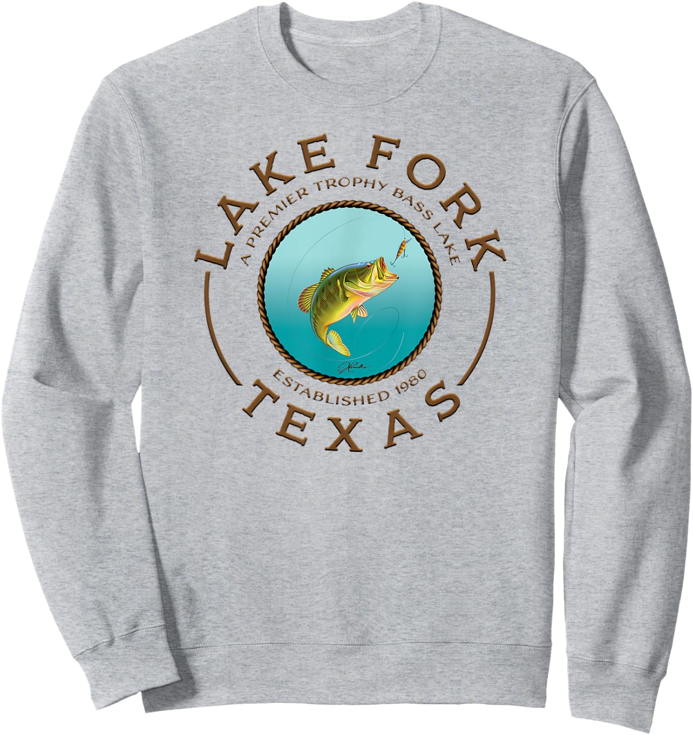 JCombs: Lake Fork, Texas, Largemouth Bass, Fishing Sweatshirt - Sweatshirt | Ash