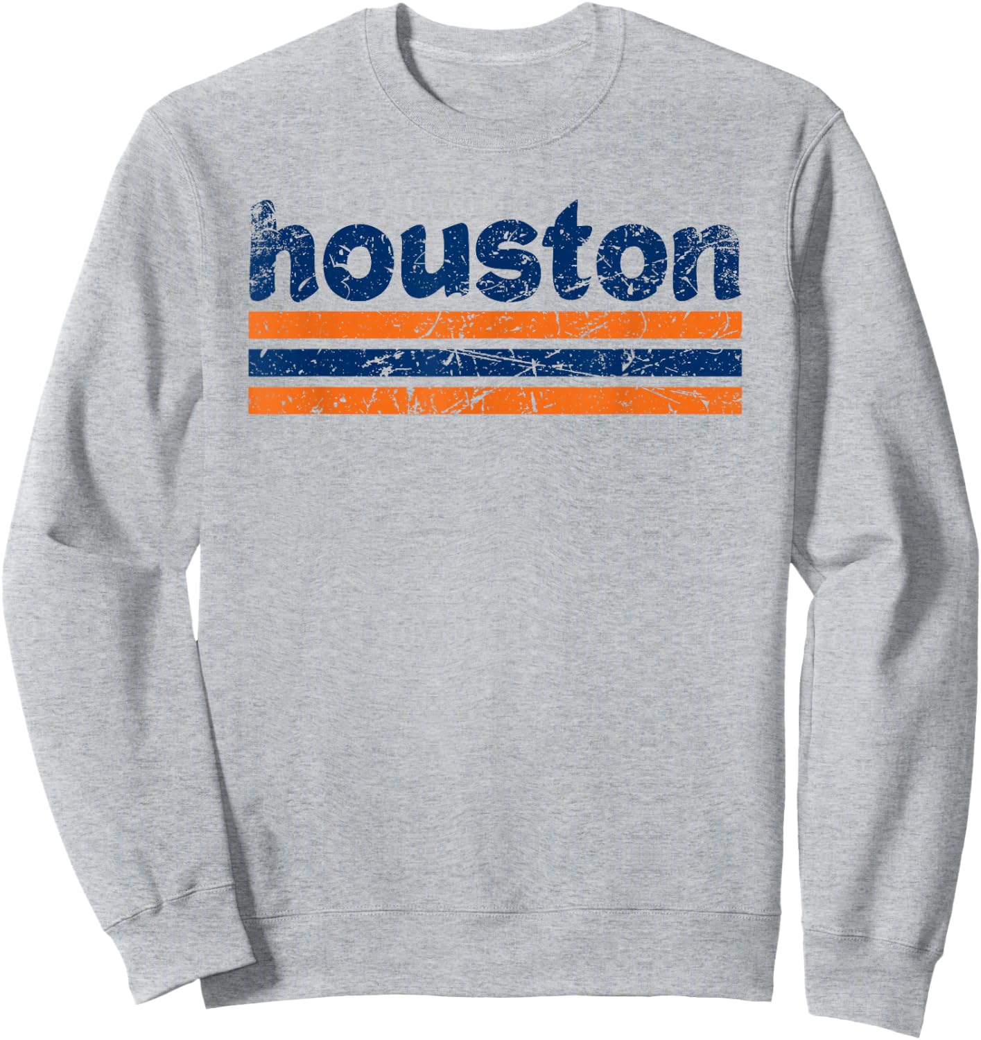 Houston Texas Three Stripe Vintage Weathered Sweatshirt - Sweatshirt | Ash