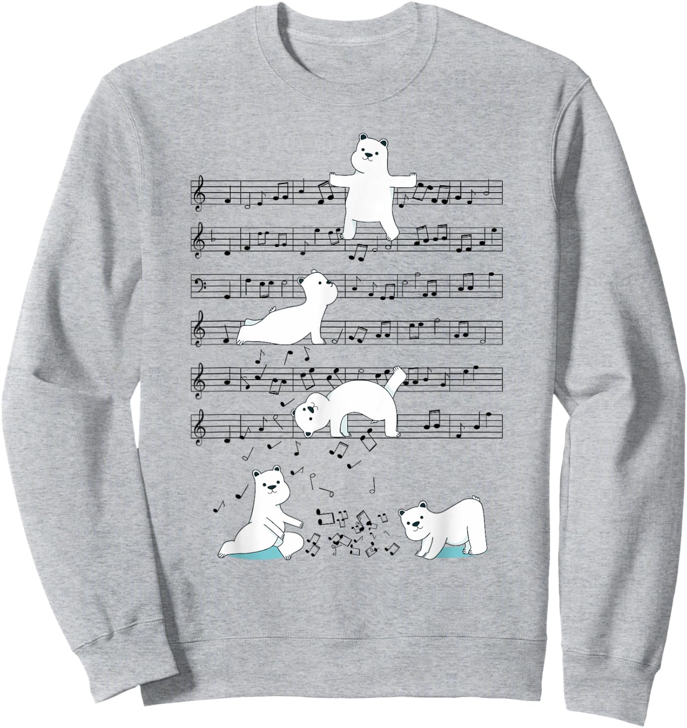 Funny Polar Bear music yoga Playing Music Note Sweatshirt - Sweatshirt | Ash