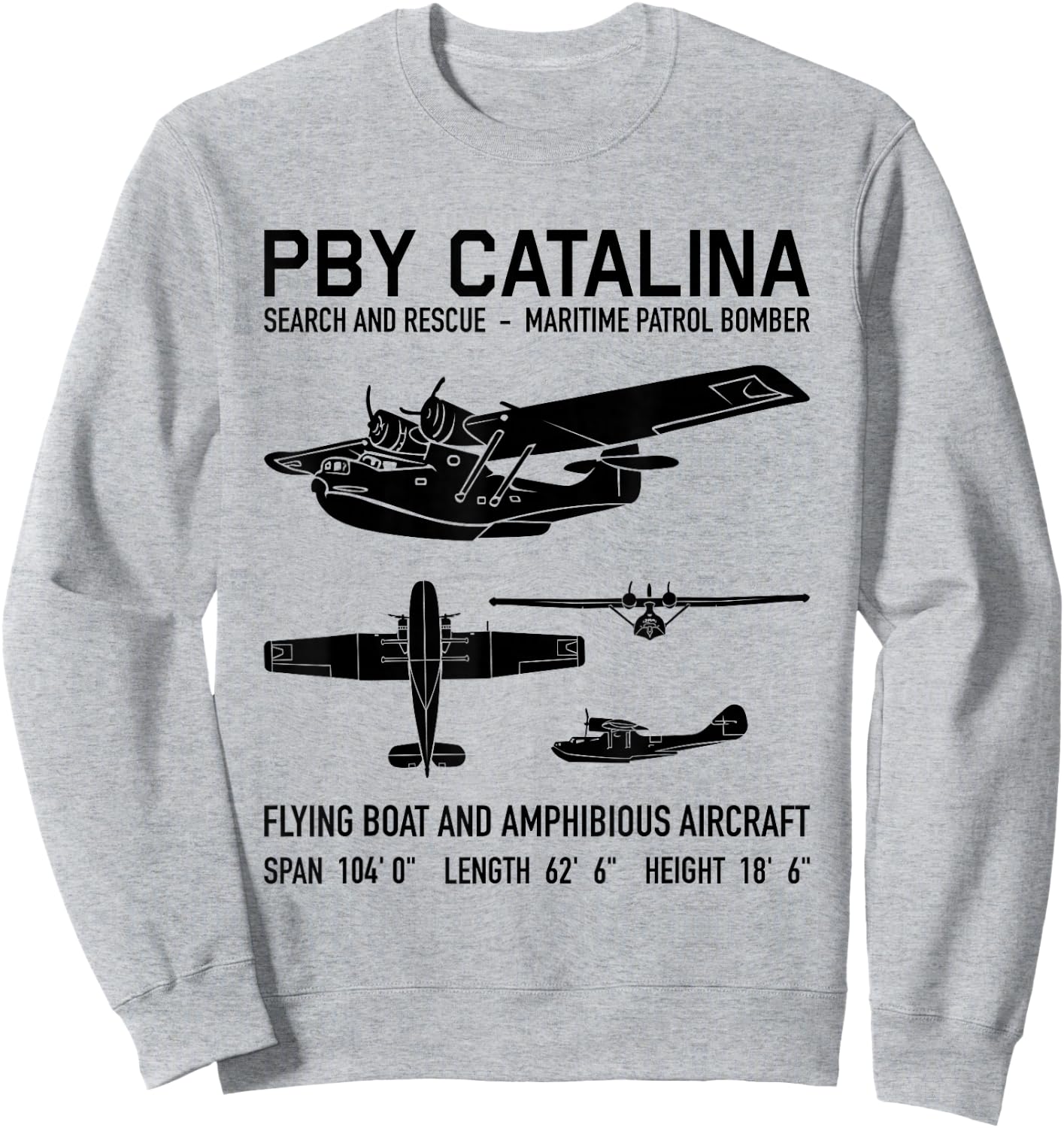 PBY Catalina American WW2 Flying Boat Dark Silhouettes Sweatshirt - Sweatshirt | Ash