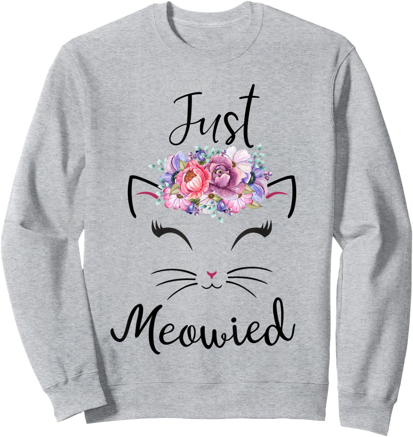 Cute Cat Lover Married Couple Just Meowied Newlyweds Women Kids Sweatshirt - Sweatshirt | Ash